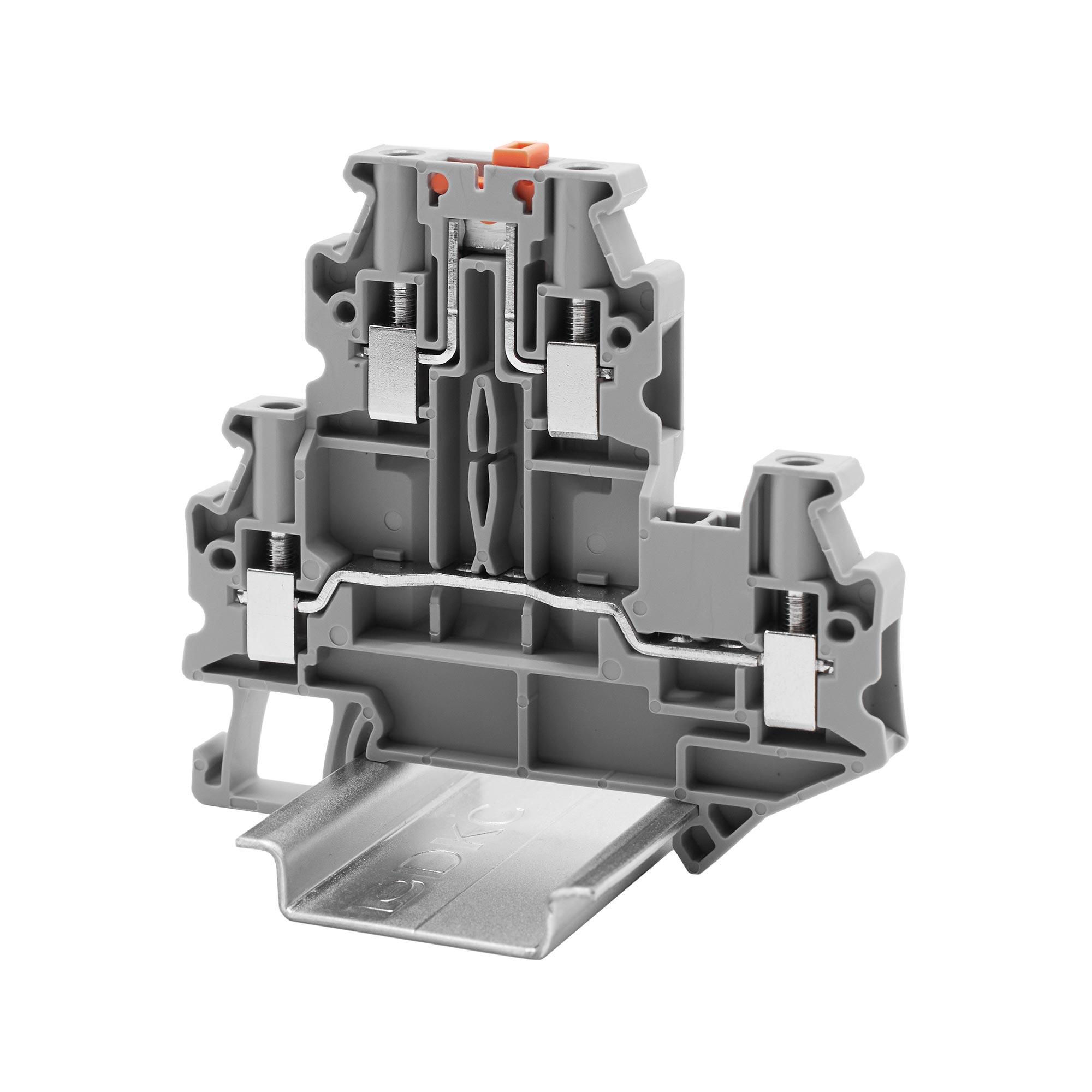 Клемма с размыкателем, двухуровневая, винтовой зажим, 4 точки подключения, 4 кв.мм, серая