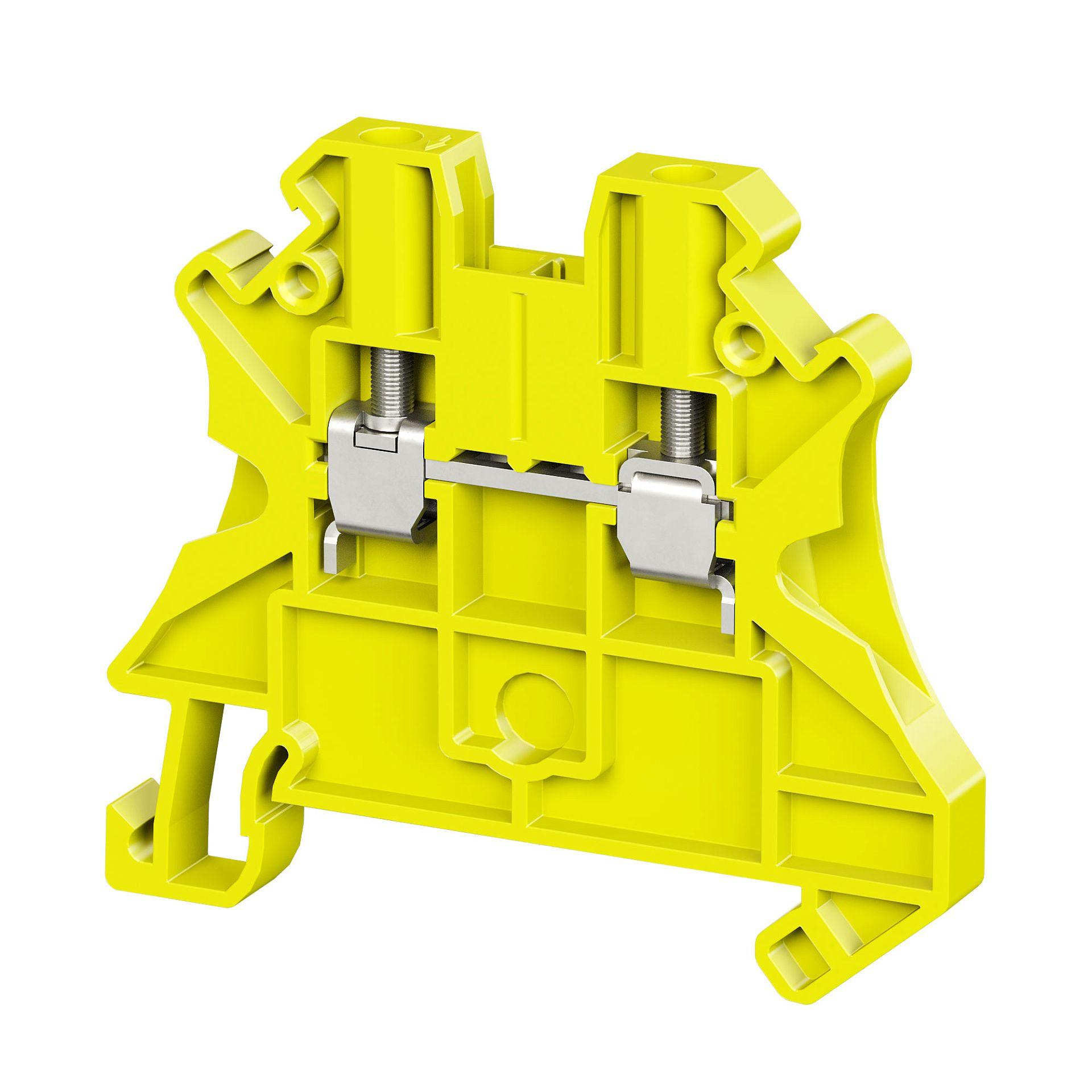 Клемма проходная, винтовой зажим, 2 точки подключения, 2.5 кв.мм, желтая