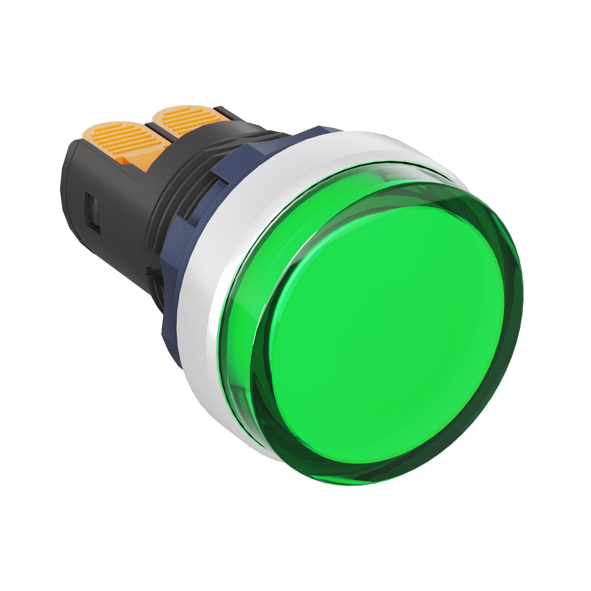 Сигнальная лампа со встроенным диодом 220В, зеленая, алюминиевое кольцо, зажим Plug-In