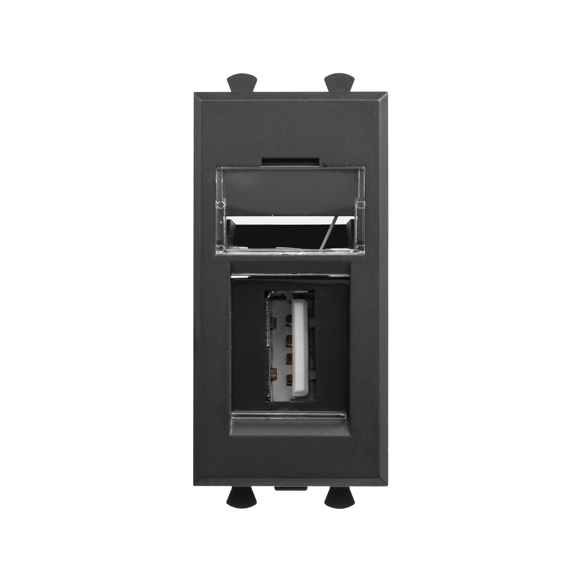 USB 2.0 розетка модульная, тип А-А, Avanti, черный матовый, 1 модуль