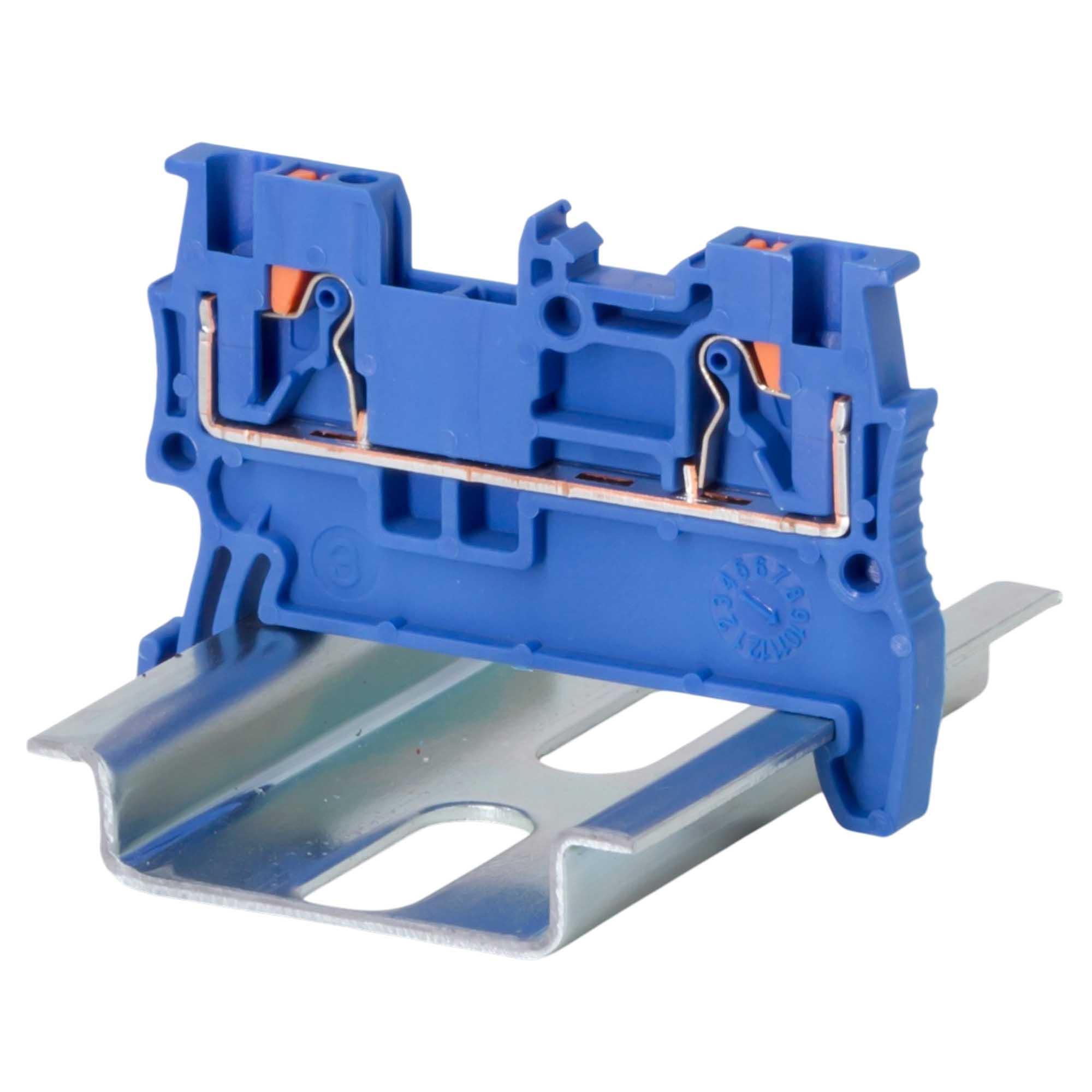 Клемма проходная, зажим push-in, 2 точки подключения, 1.5 кв.мм, синяя