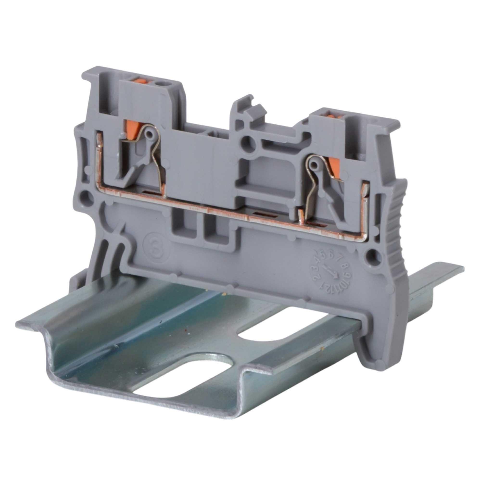 Клемма проходная, зажим push-in, 2 точки подключения, 1.5 кв.мм, серая