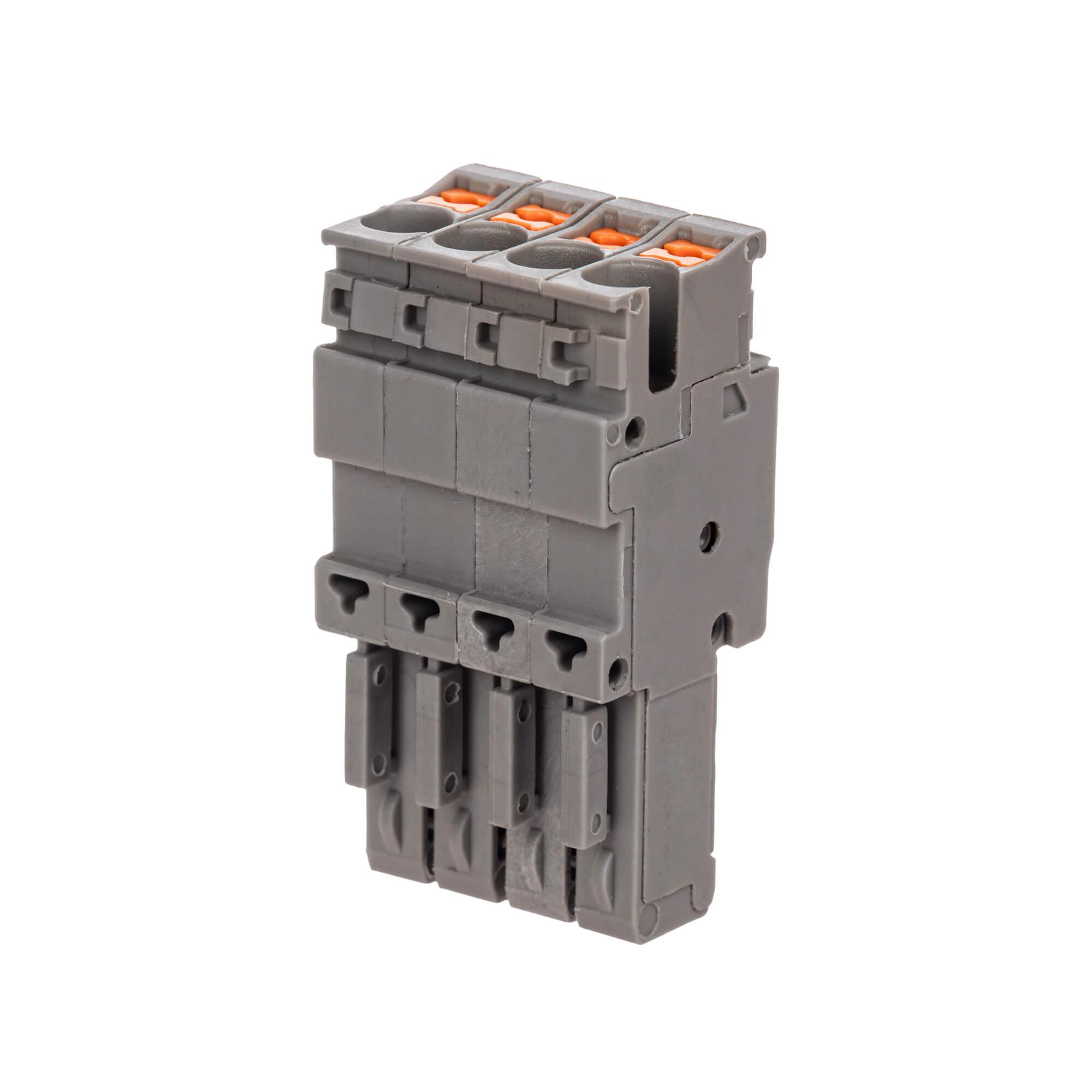 Штекер, зажим push-in, 4 точки подключения, 2.5 кв.мм, серый