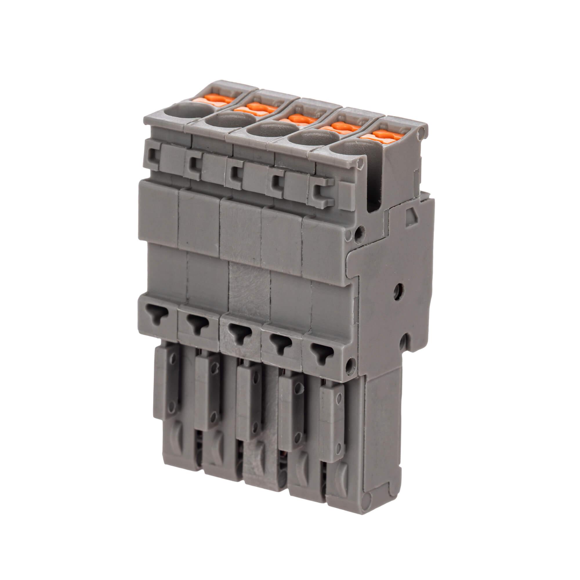Штекер, зажим push-in, 5 точек подключения, 2.5 кв.мм, серый