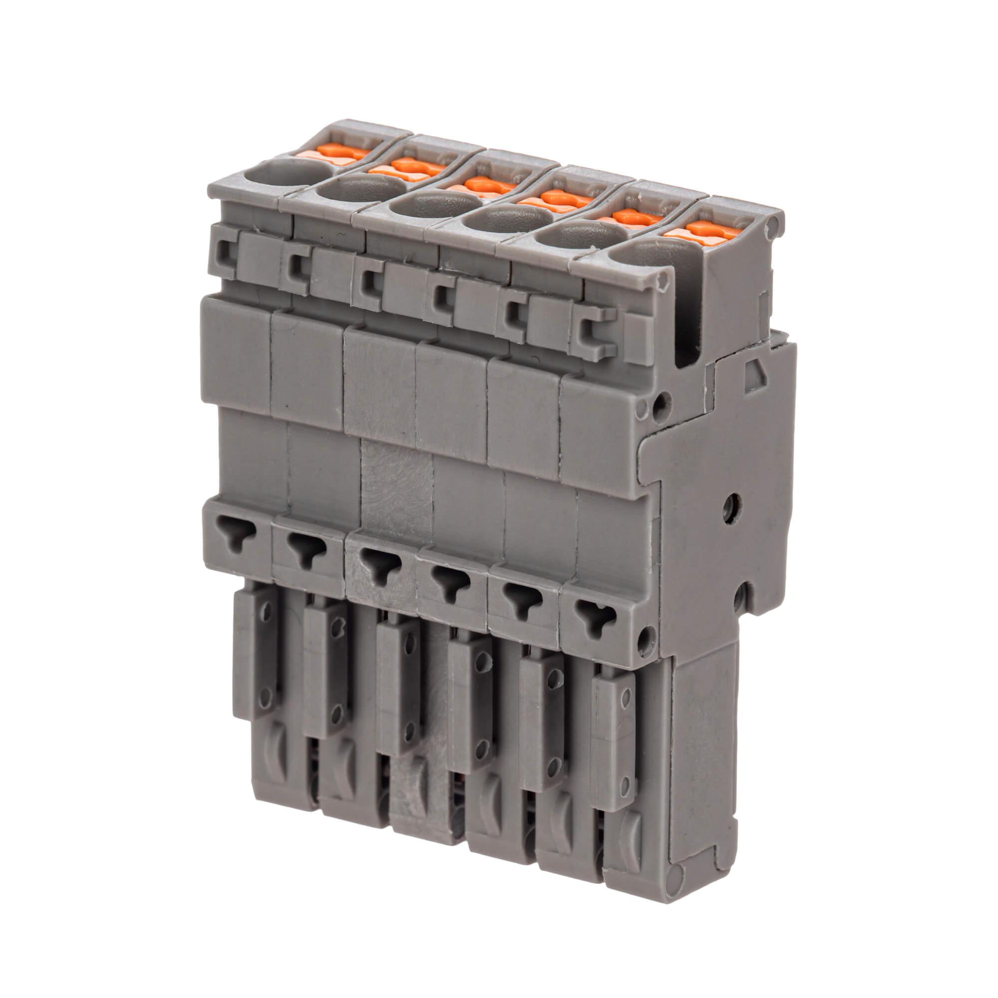 Штекер, зажим push-in, 6 точек подключения, 2.5 кв.мм, серый