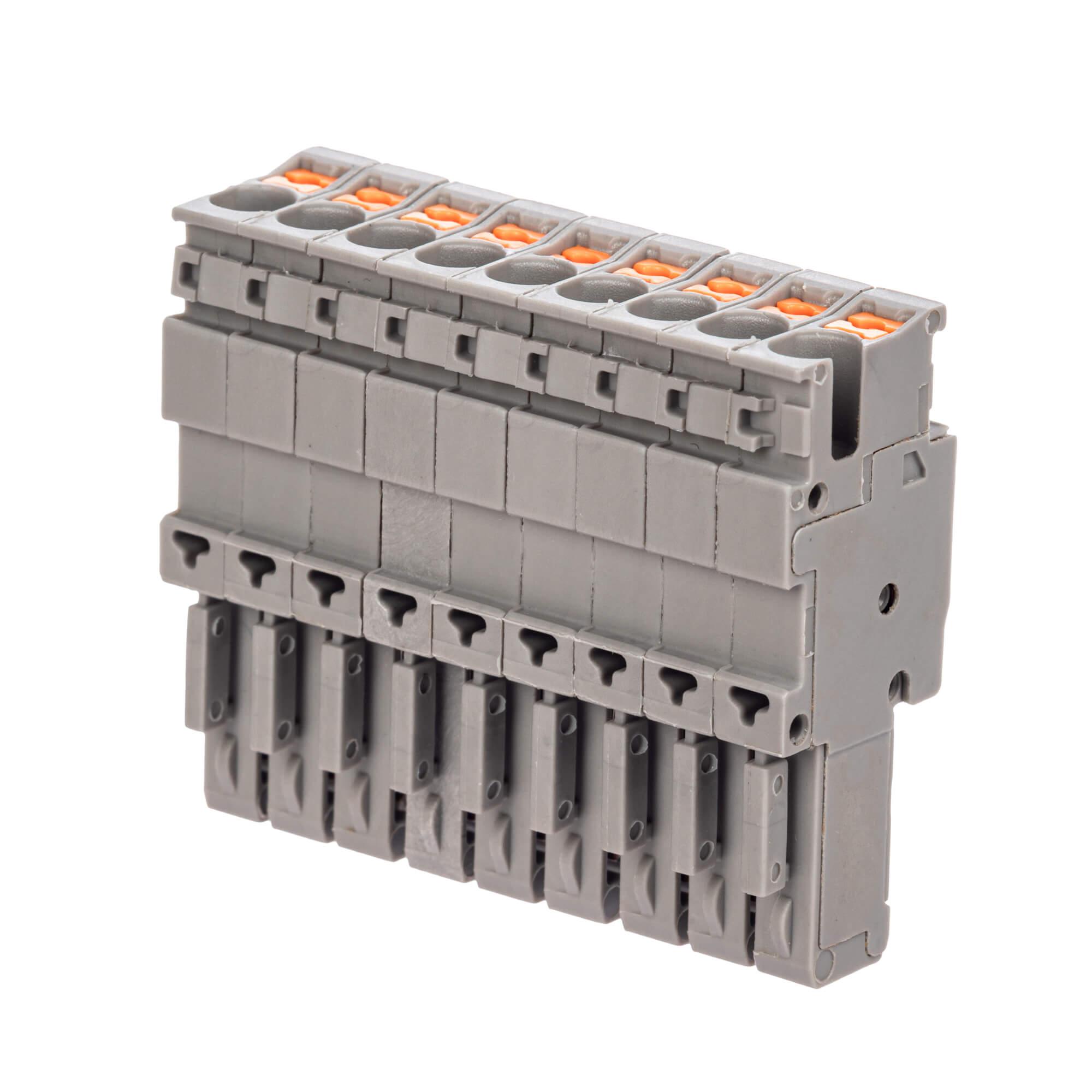 Штекер, зажим push-in, 9 точек подключения, 2.5 кв.мм, серый