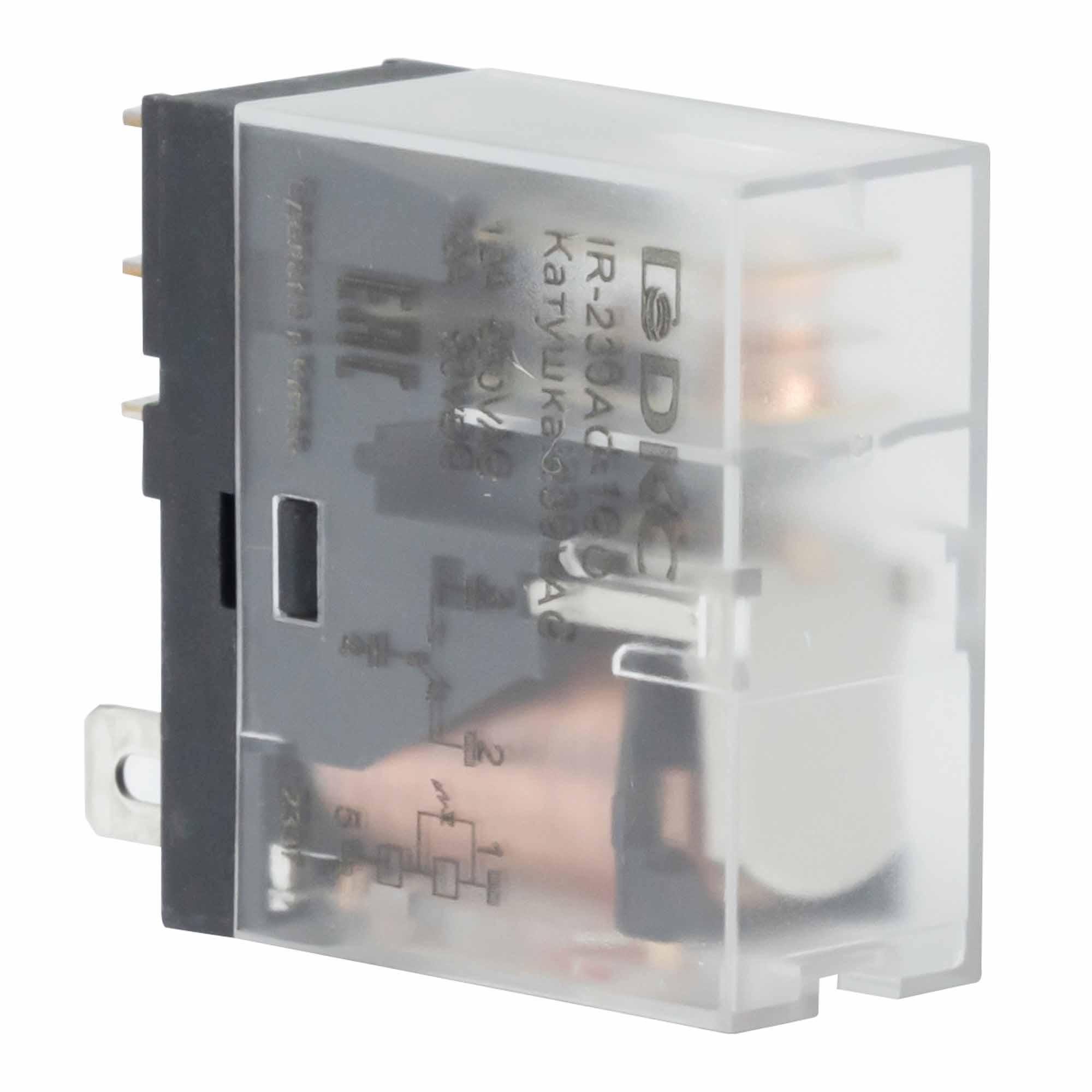 Реле миниатюрное промышленное, 1CO, коммутируемый ток 12 А, AgSnO, напряжение 230V AC, опция – светодиод