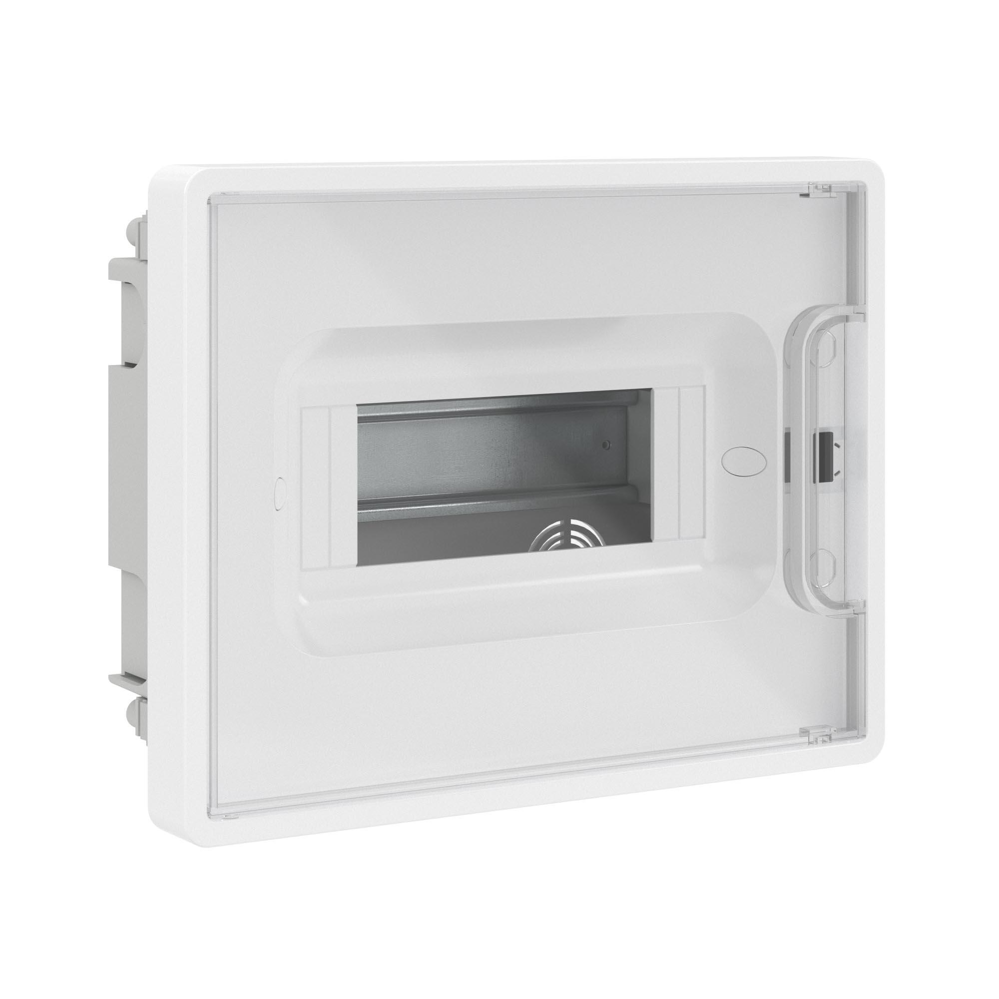 Щиток 8 мод встраиваемый для полых стен Фрейм (FRAME), белый, с прозрачной дверцей, с 2 шинами PEN на 8 и 6 отв.