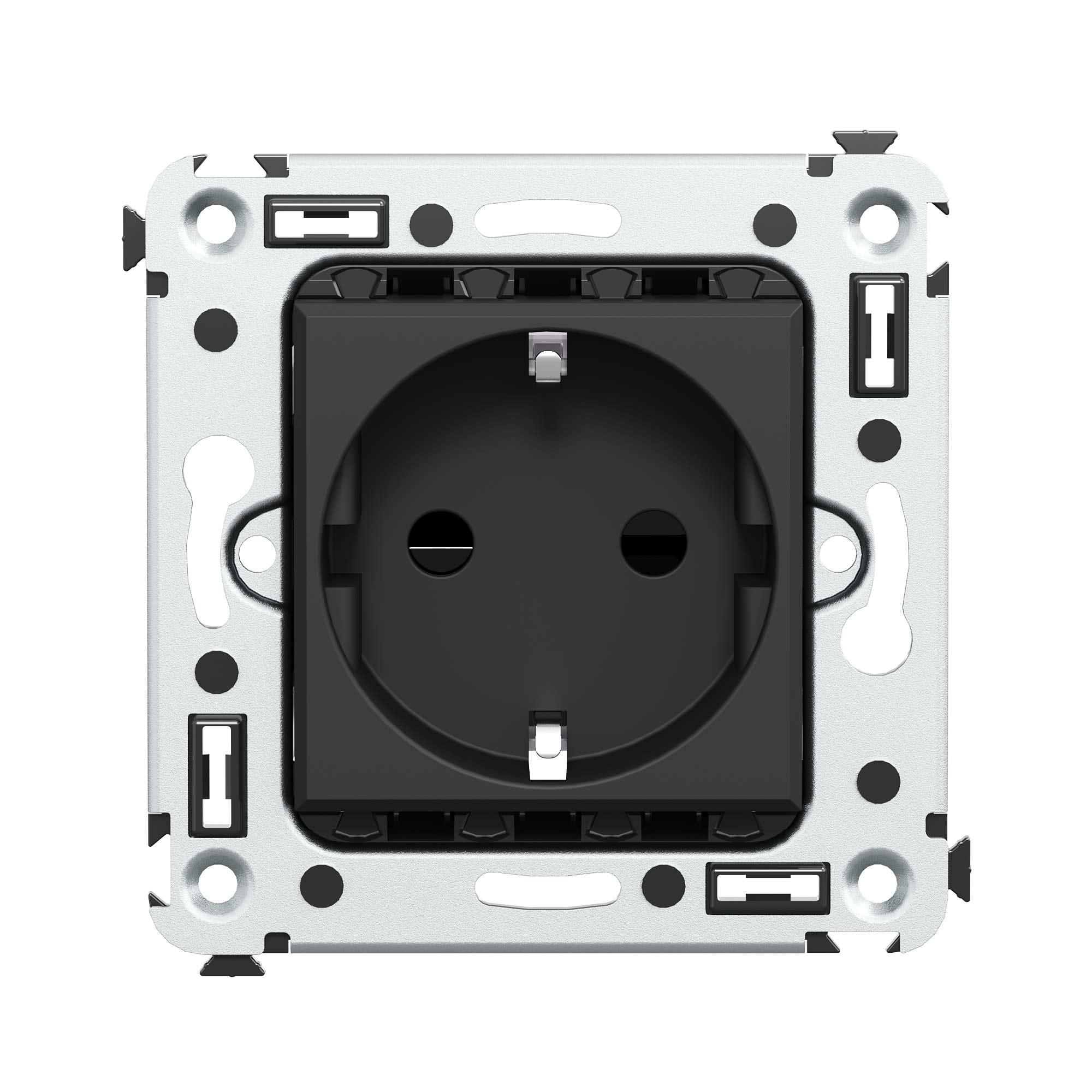 Avanti Розетка в стену, 2P+E, с з/ш, Черный       матовый