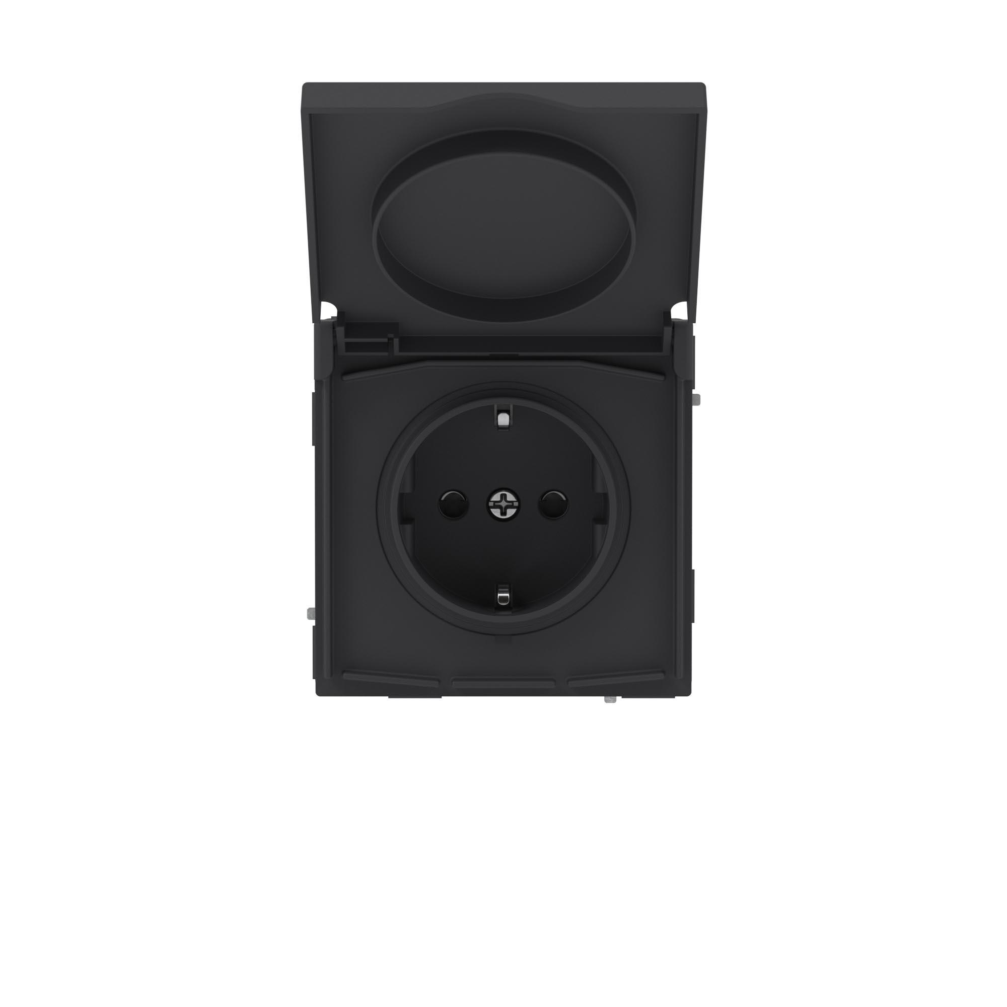 Розетка силовая, 2P+E, с з/ш, с крышкой, IP44, KANT, черный уголь
