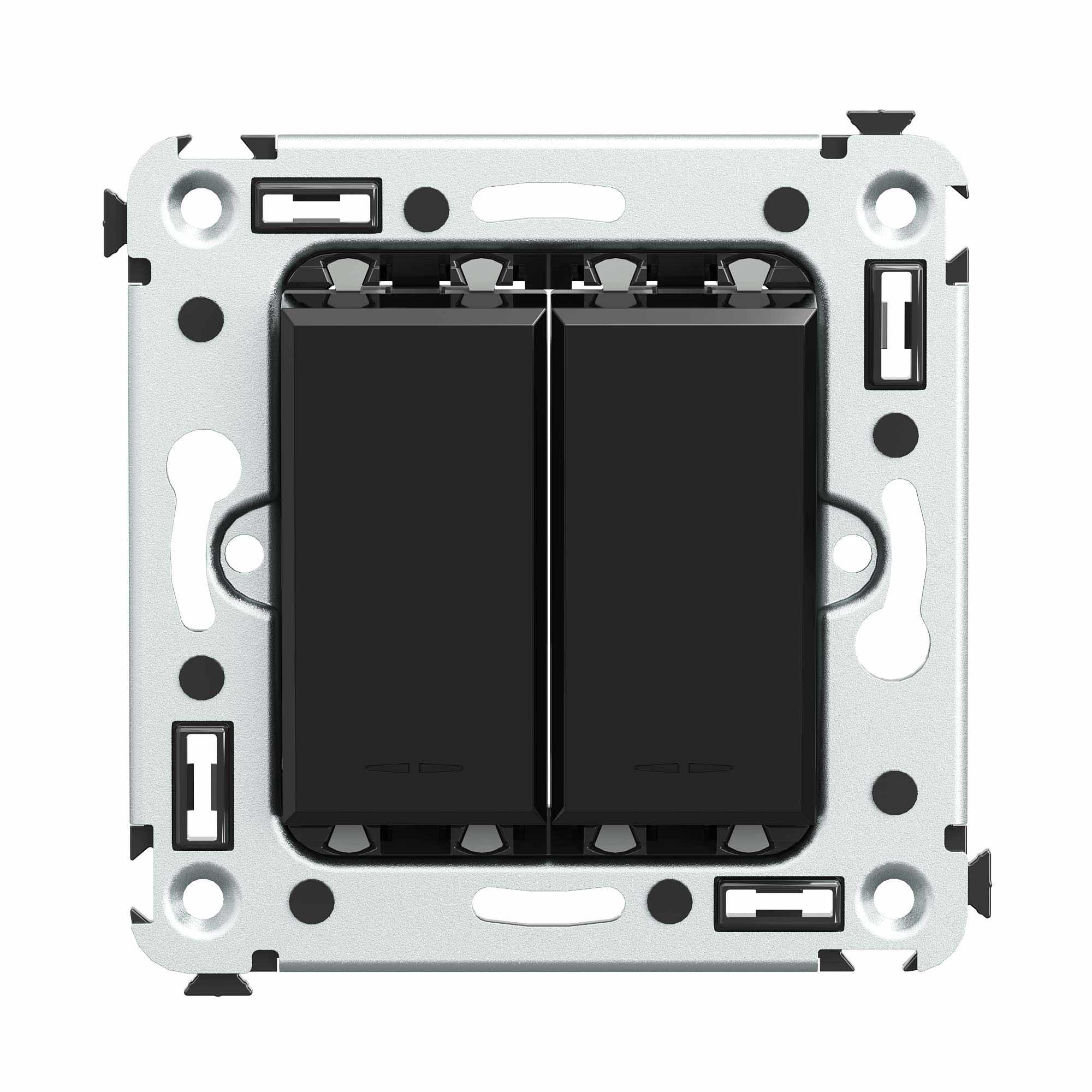 Avanti Инвертор двухклавишный в стену Черный      квадрат (Переключатель сх. 7+7)