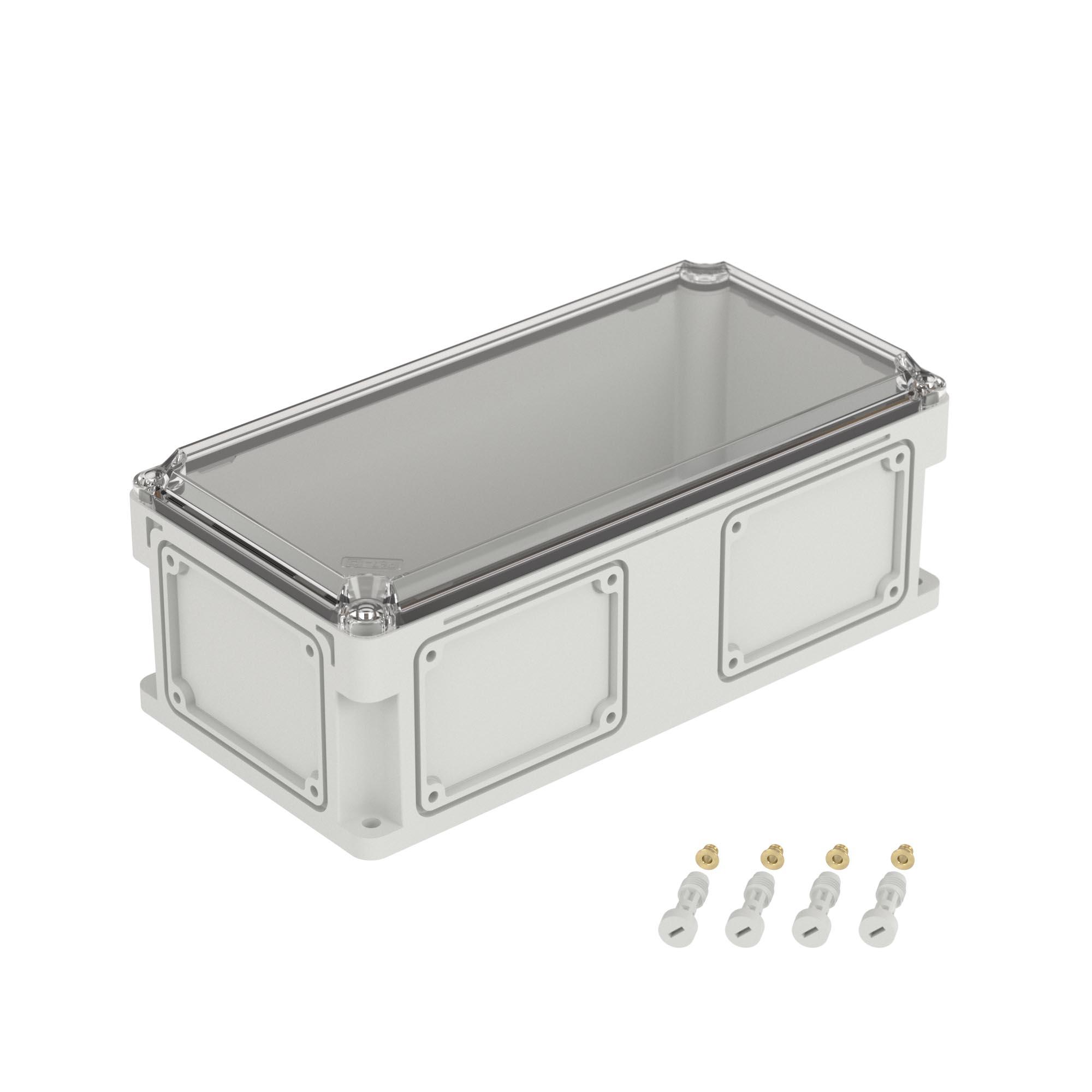 Корпус IP66/IP67, 400х200х146 мм, без МП, с фланцами, прозрачная крышка H= 21 мм