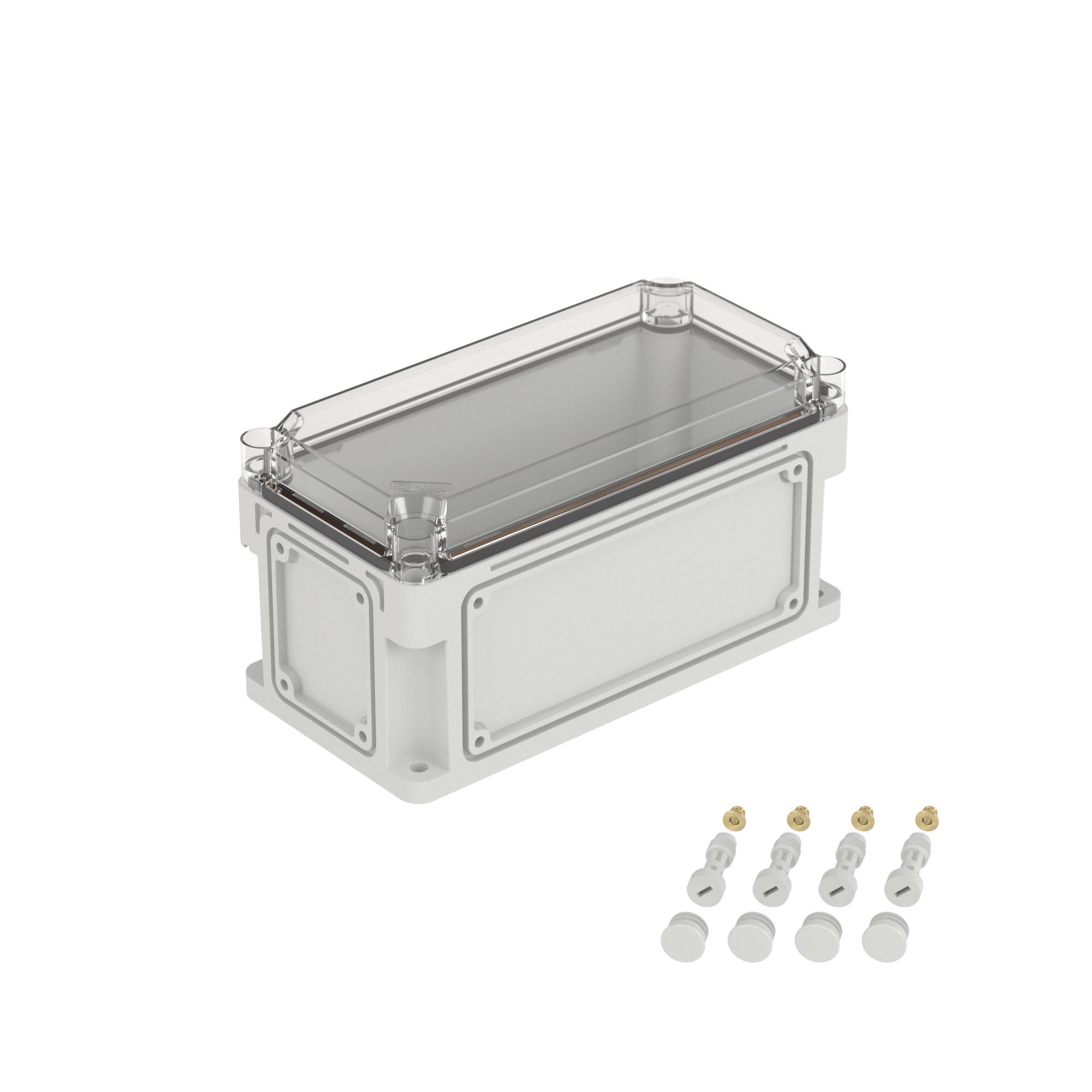 Корпус IP66/IP67, 300х150х160 мм, без МП, с фланцами, прозрачная крышка H= 35 мм