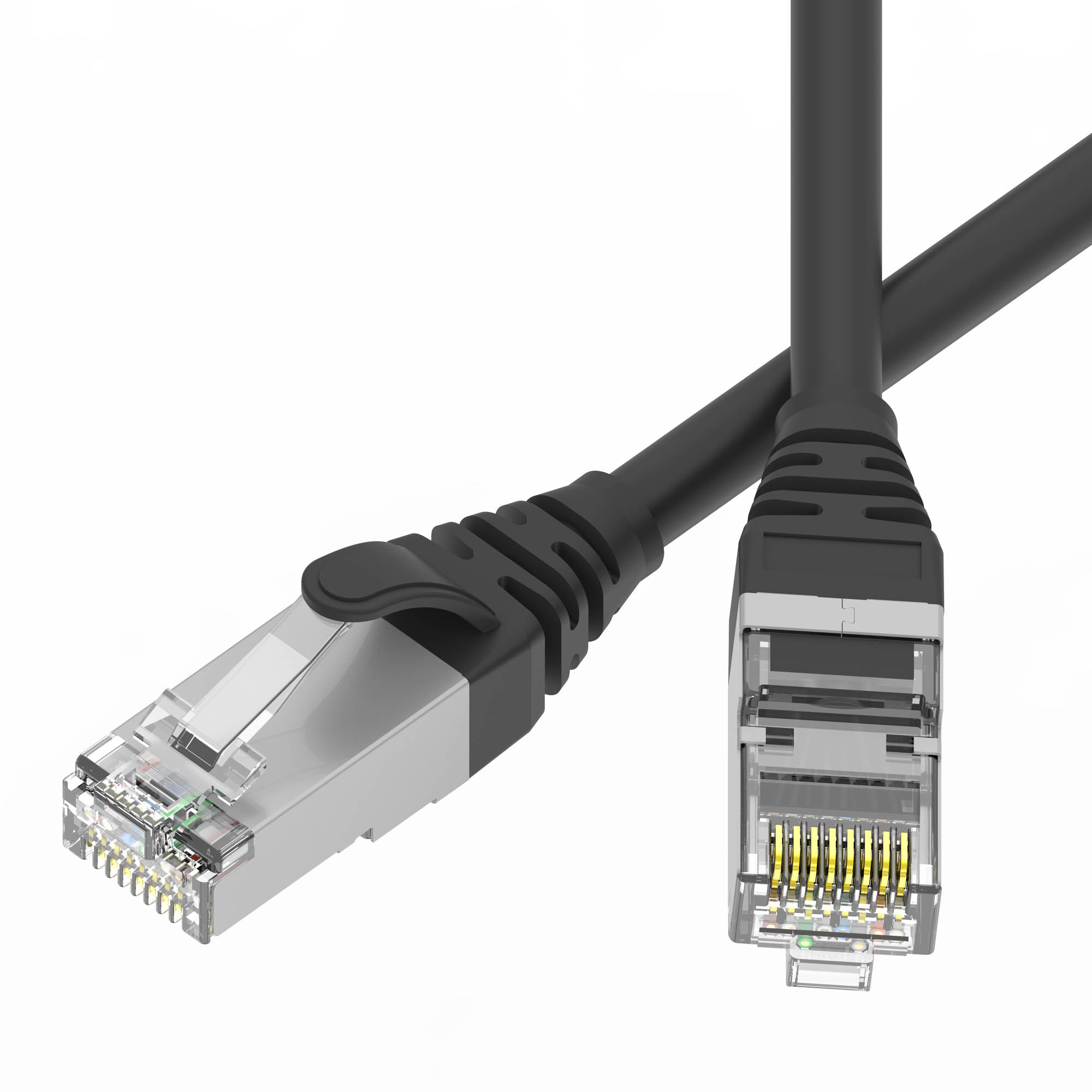 Патч-корд экранированный SLIM CAT6 S/FTP 4х2, 28 AWG, LSZH, чёрный, 0,2м