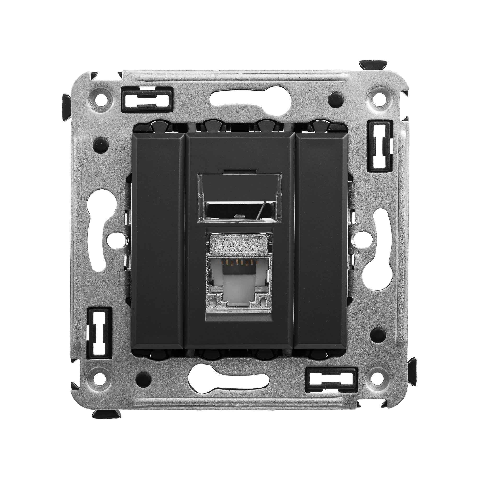Компьютерная розетка RJ-45 в стену, кат.5e одинарнаяэкранированная,''Avanti'', ''Черный матовый''