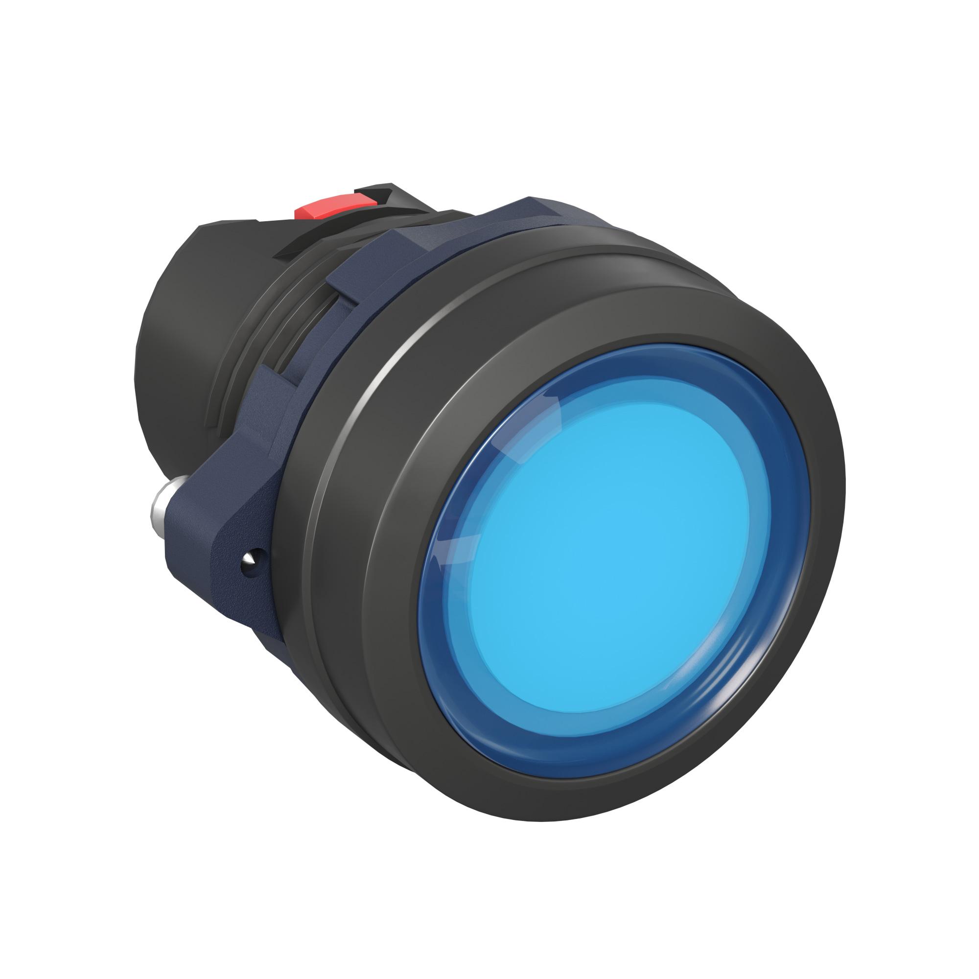 Головка кнопки плоская прозрачная с фиксацией, синяя