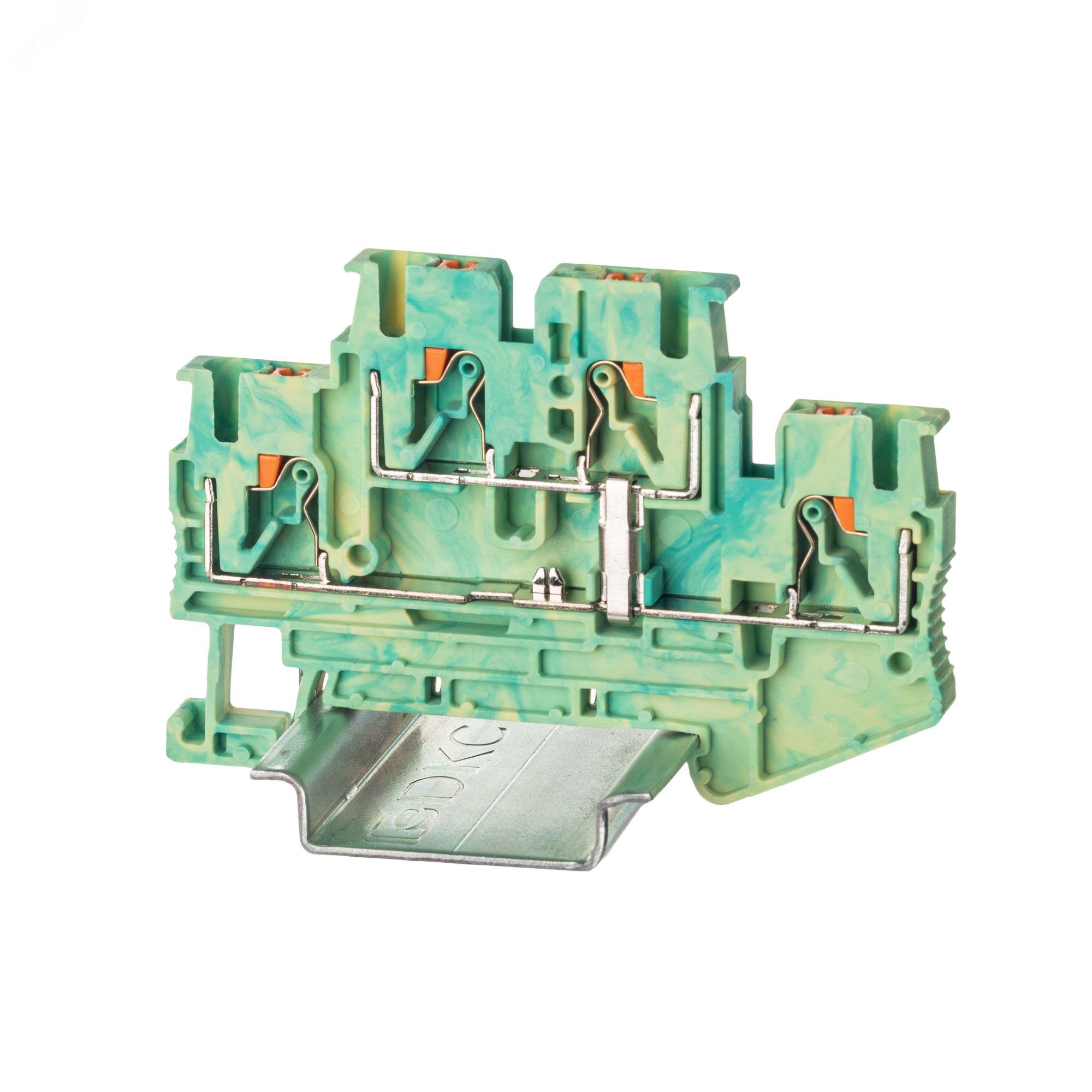 Изображение товара Клемма заземления двухуровневая с push-in для DIN-рейки 4 точки 2.5 мм2