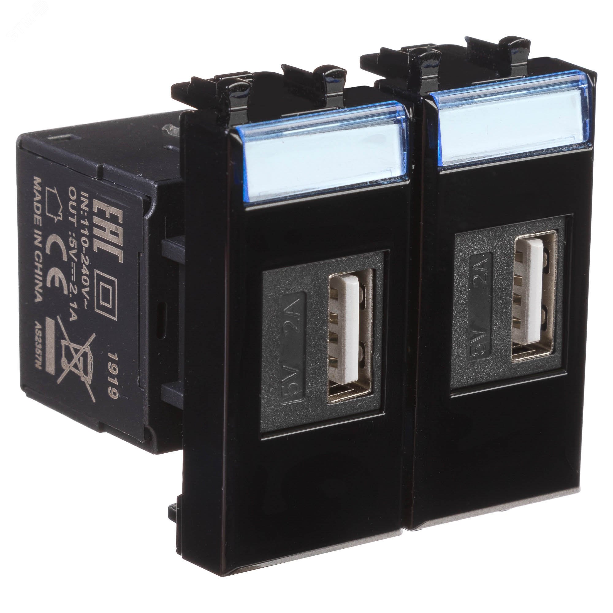 Avanti USB зарядное устройство ''Черный квадрат'', 2.1А, 2 модульное 4402542 DKC - превью 3