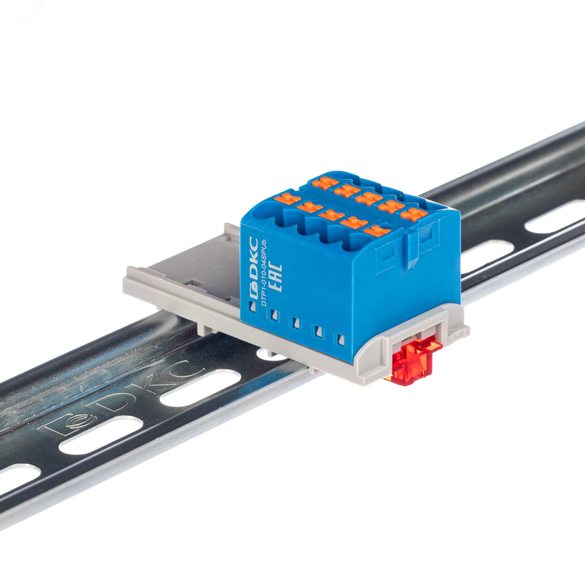 Изображение товара Распределительный блок с вертикальным адаптером на рейки 15/35 мм push-in 10 точек подключеия синий