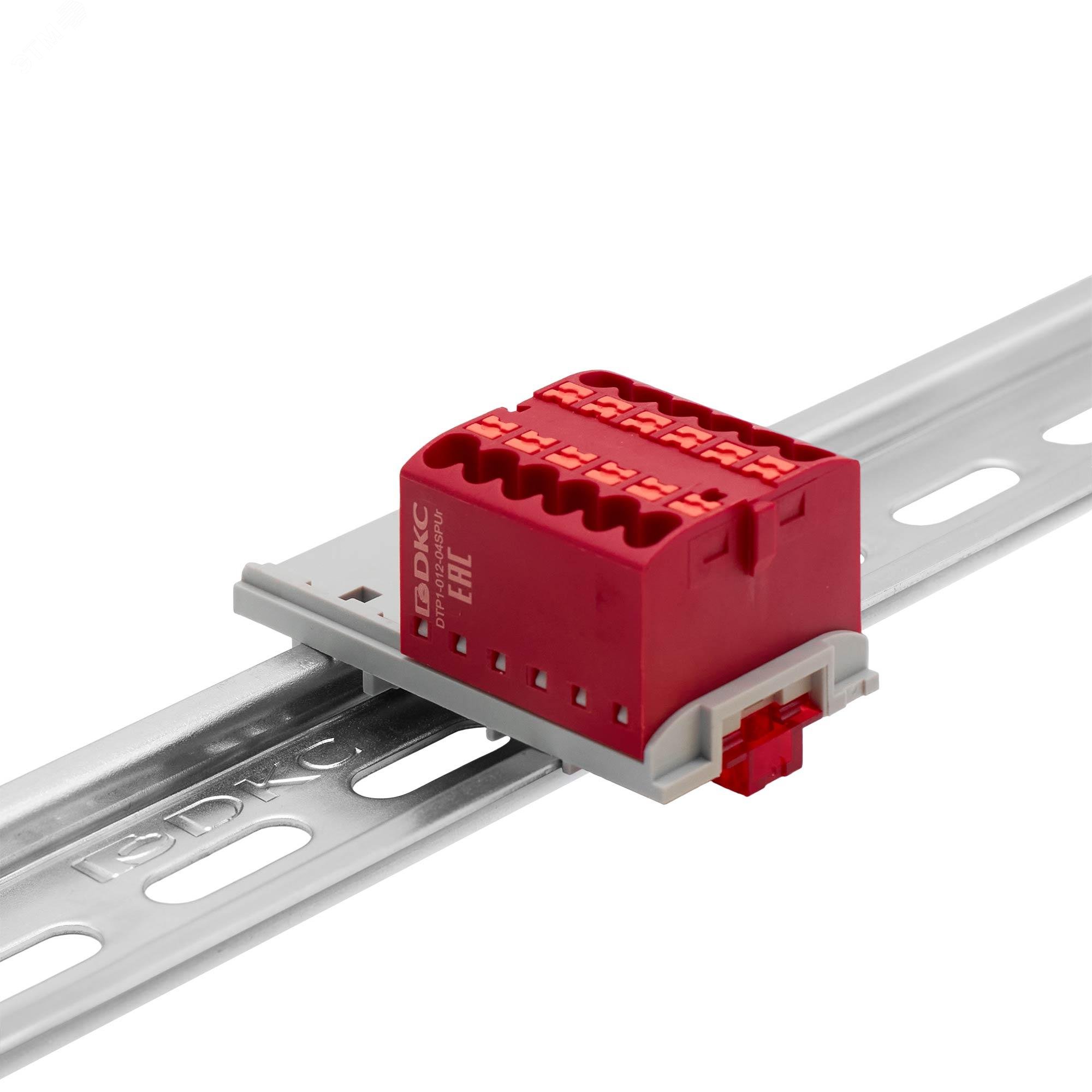 Изображение товара Распределительный блок с вертикальным адаптером 12 точек 2,5 мм2 красный для DIN-рейки