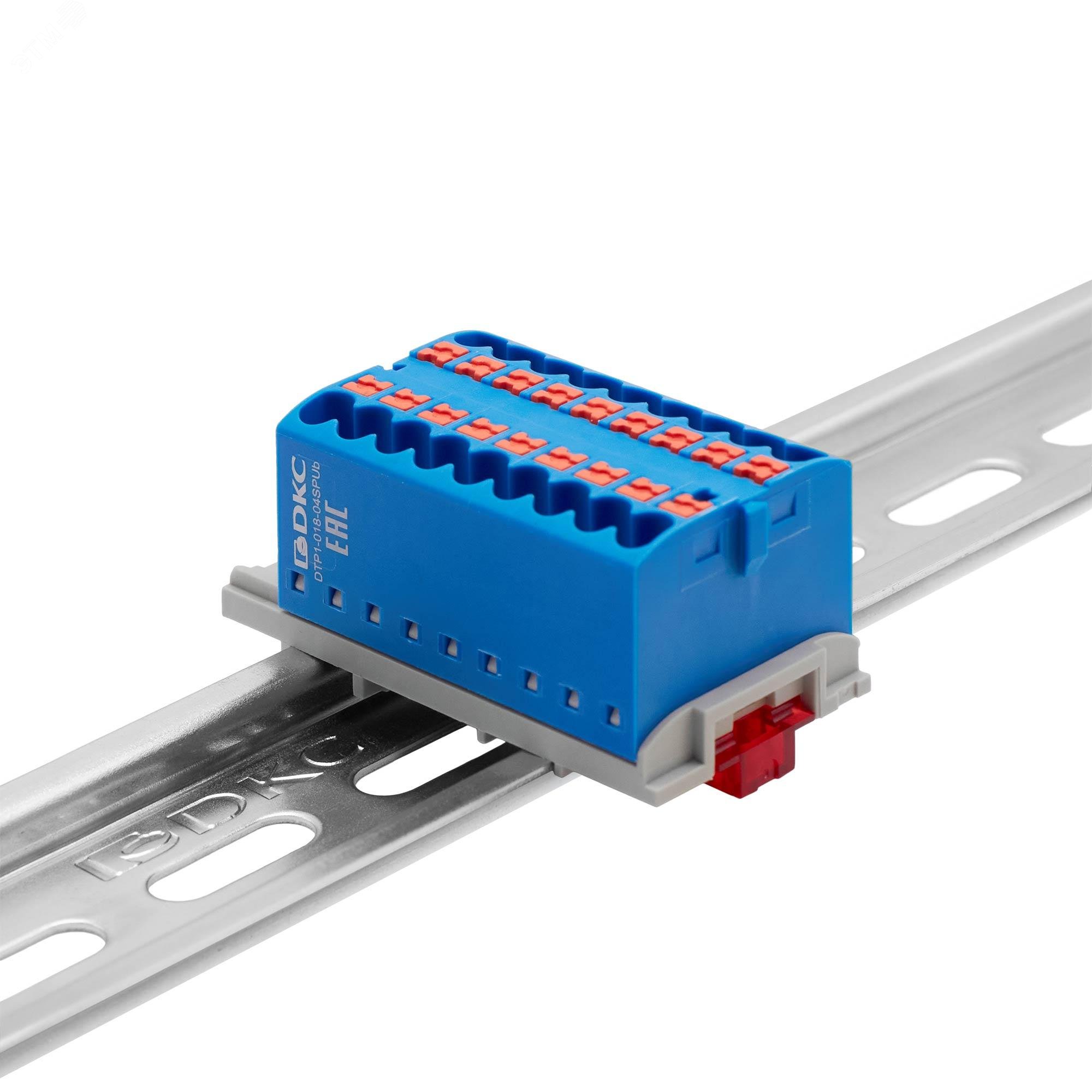 Изображение товара Блок распределительный с адаптером на рейки 15/35 мм, 18 точек, синий DKC