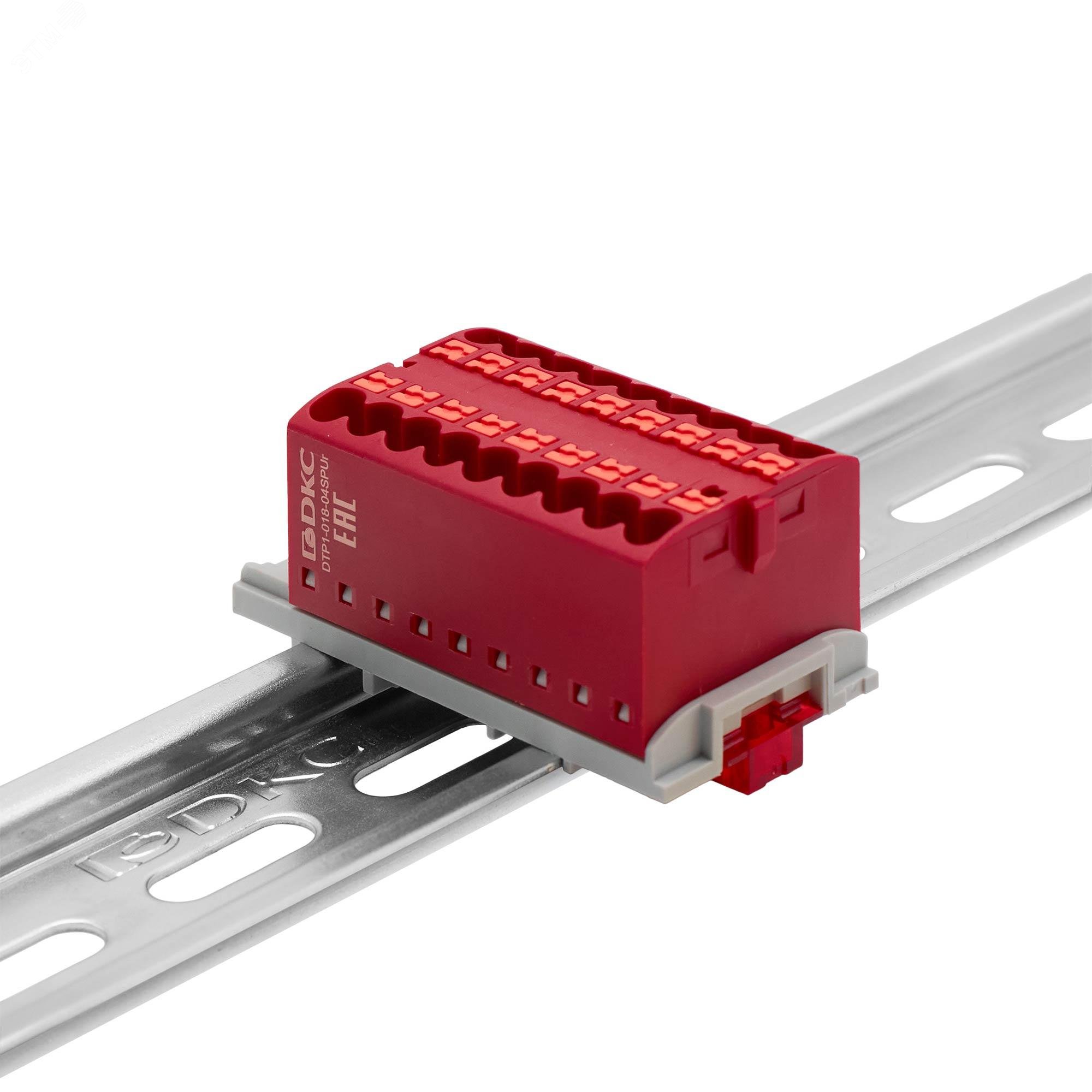 Изображение товара Блок распределительный с вертикальным адаптером DKC на рейки 15/35 мм 18 точек красный