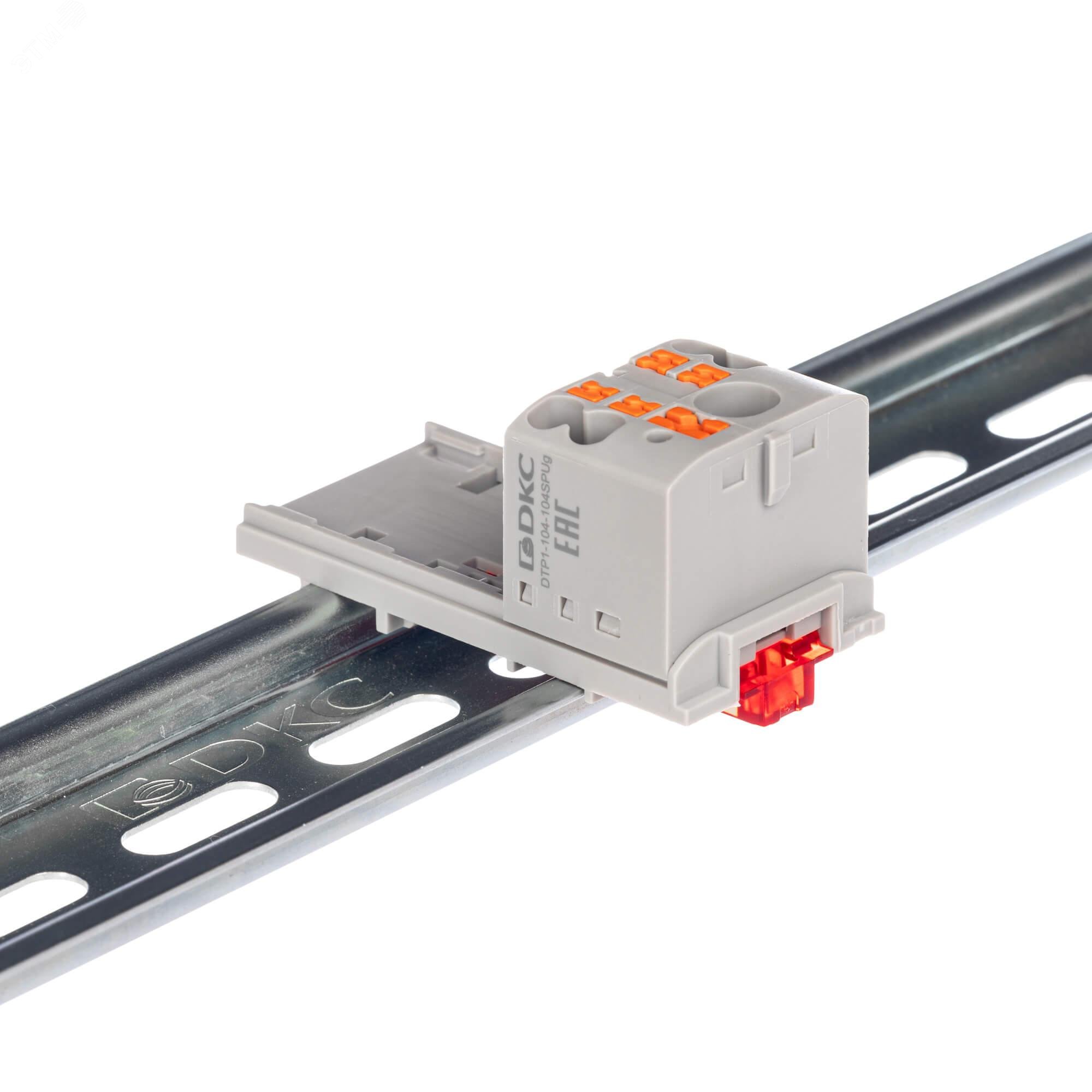 Изображение товара Блок распределительный с вертикальным адаптером на рейки 15/35мм 1ввод 6 кв мм 4 точки подключения 