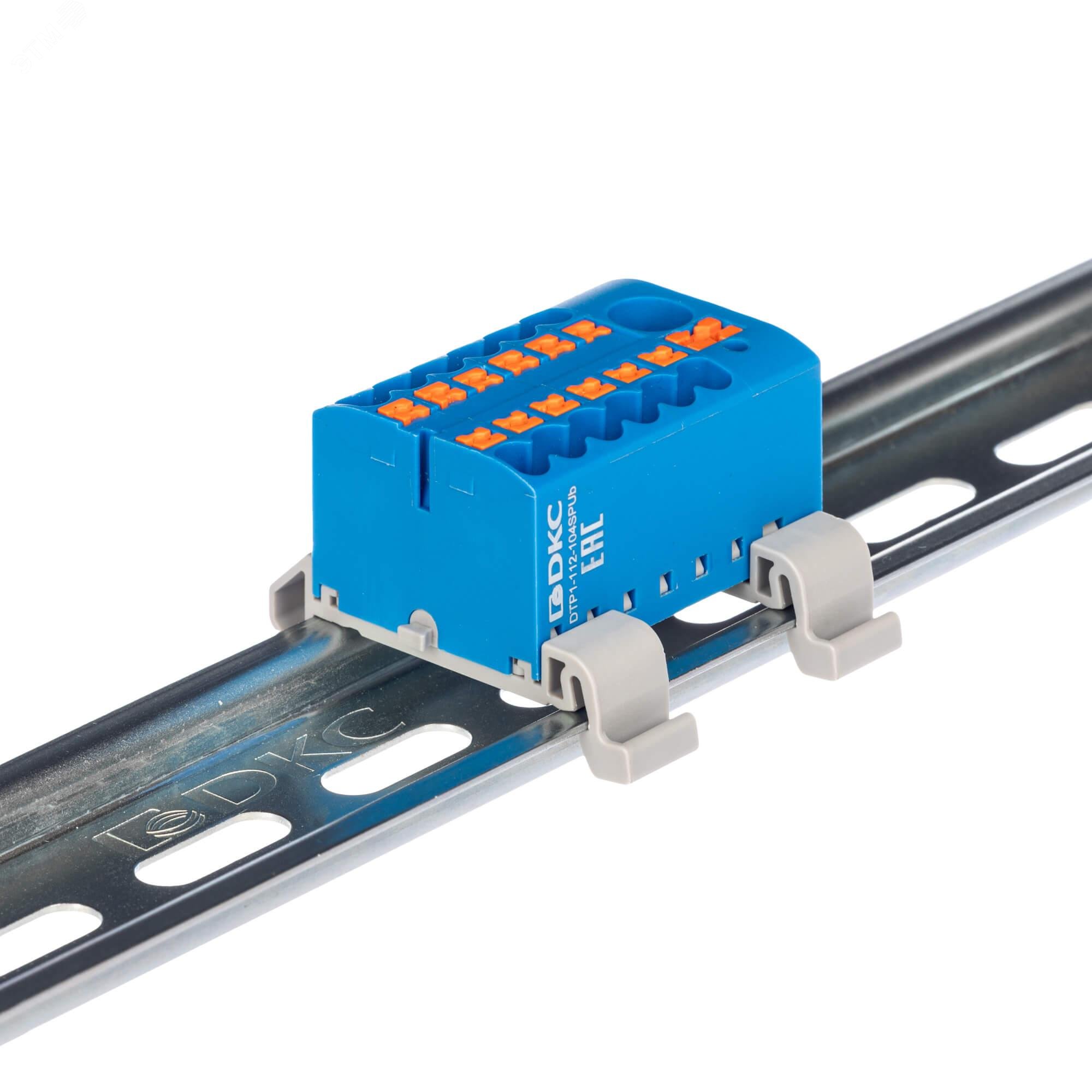 Изображение товара Блок распределительный с горизонтаальным адаптером на рейку 35 мм синий DKC