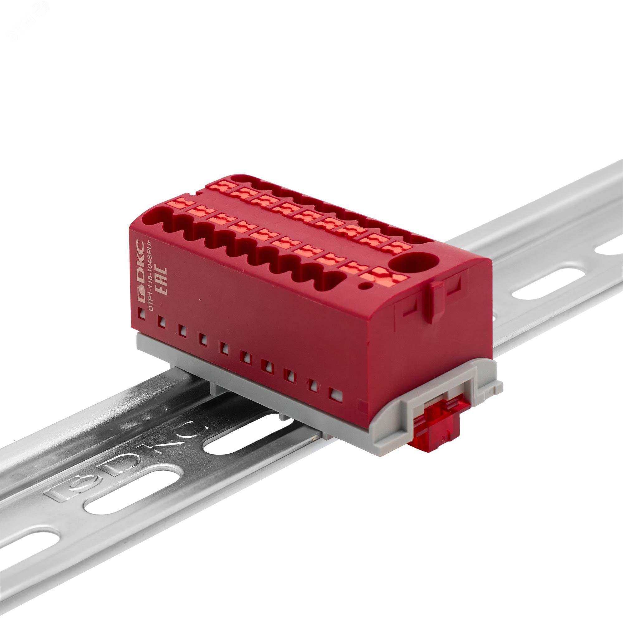 Изображение товара Блок распределительный с адаптером на DIN-рейку 19 контактов красный DKC