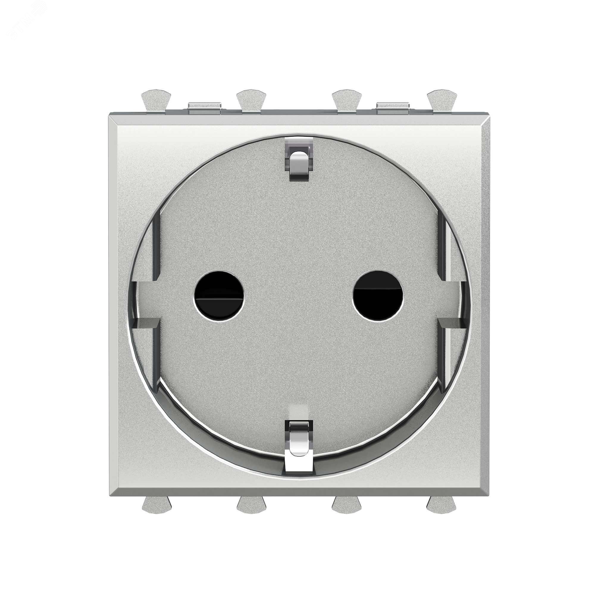 Изображение товара Модульная розетка с заземлением Avanti 2P+E, IP20, 16A, серебристая Изображение товара Модульная розетка с заземлением Avanti 2P+E, IP20, 16A, серебристая