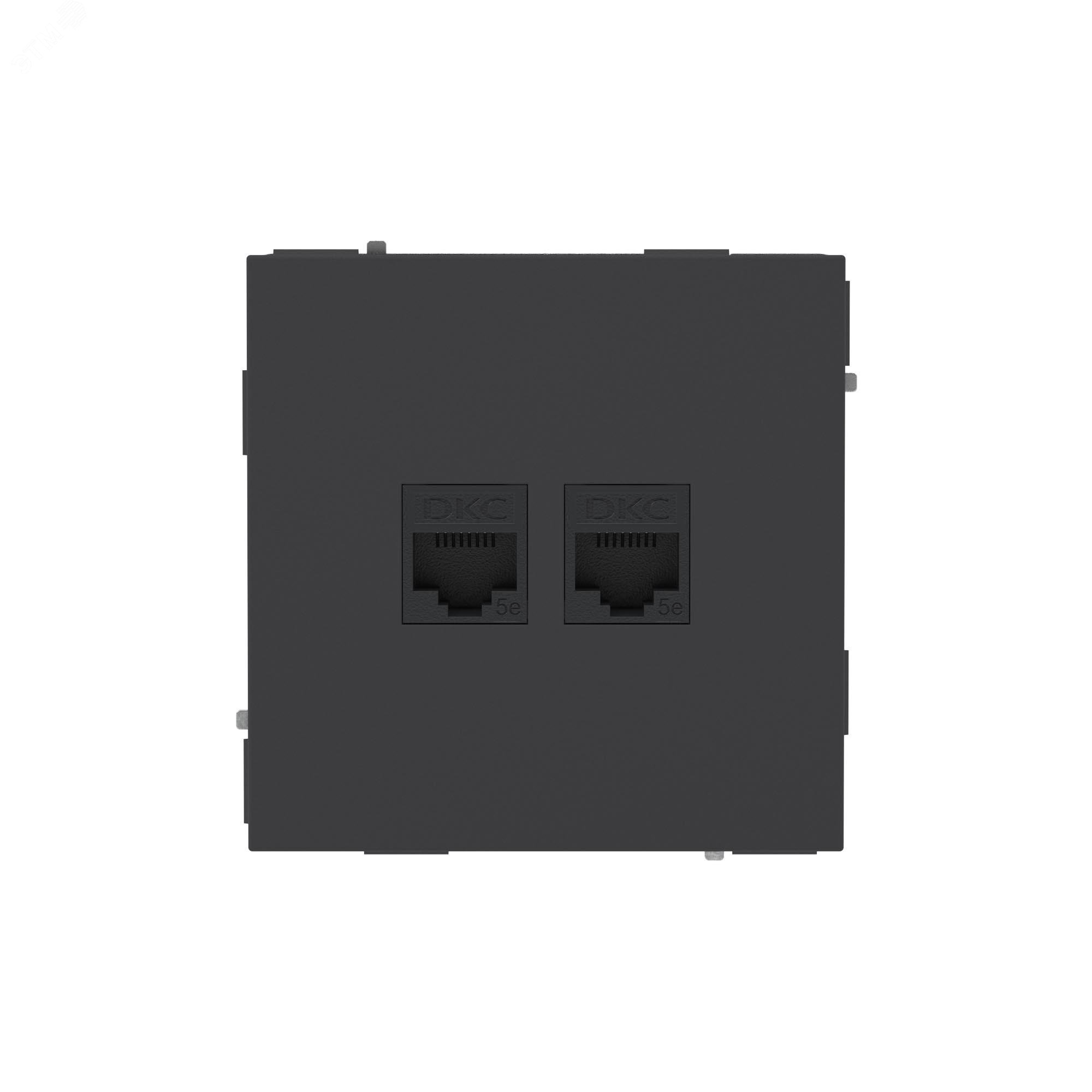 Изображение товара Компьютерная розетка RJ-45 без шторки, кат.5е двойная, KANT, черный уголь (шт)