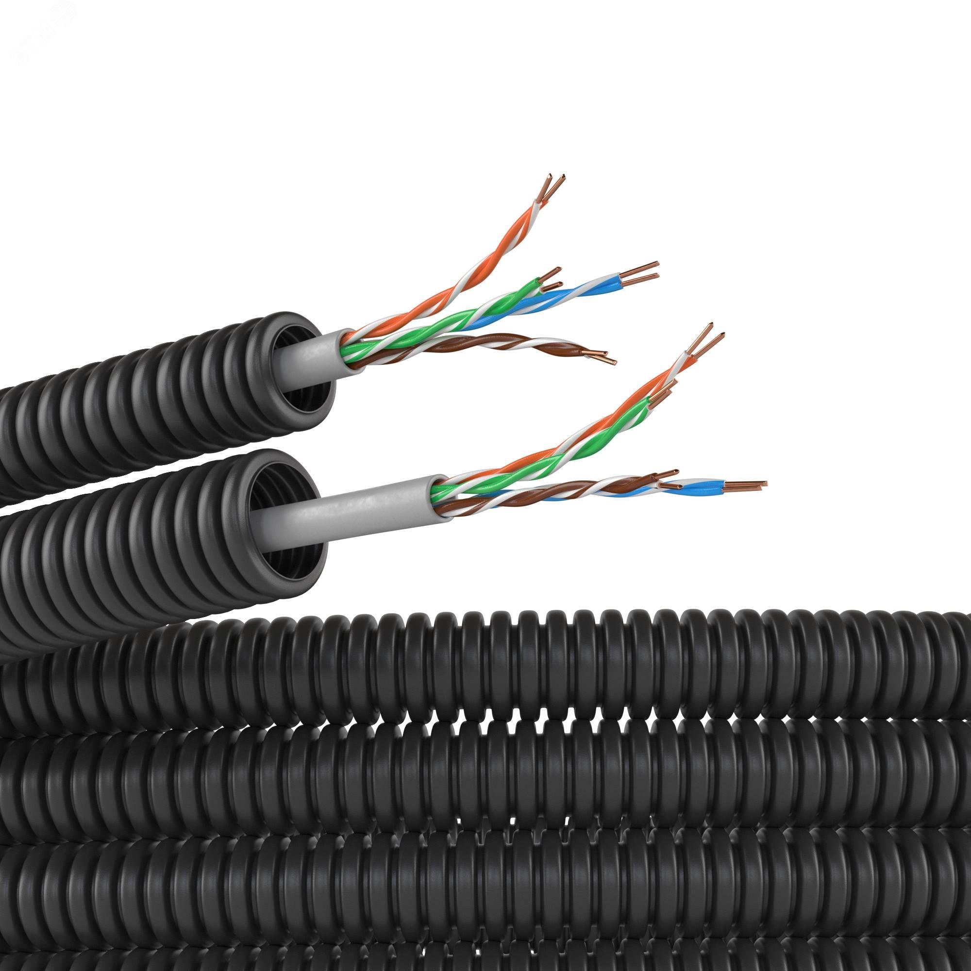 Изображение товара Электротруба ПНД гибкая гофрированная диаметр 16 мм с кабелем витая пара 100 м