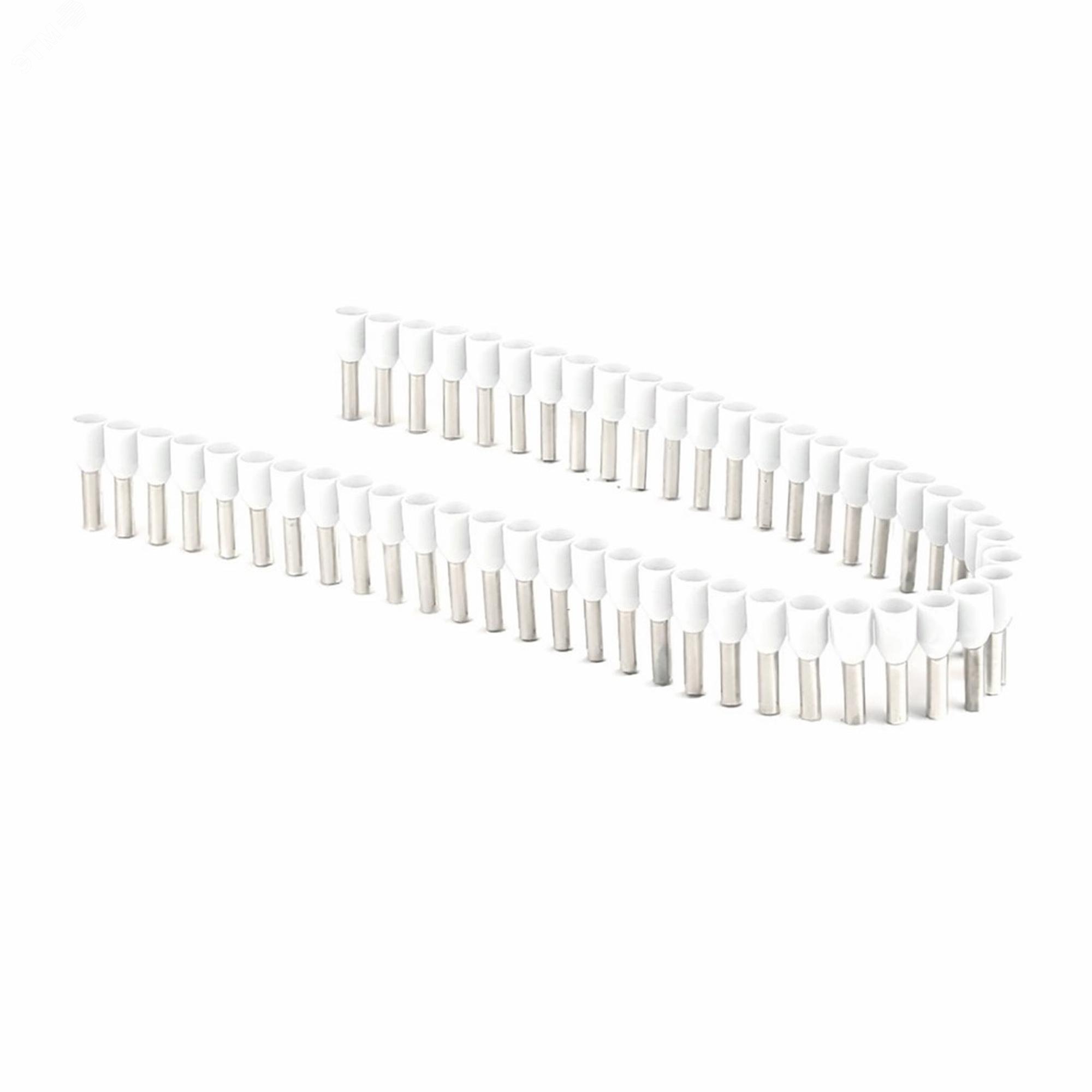 Изображение товара Наконечник-гильза с изолированным фланцем в ленте для кабеля сечением 0,75кв., длина контактной части 8, белый (упак)