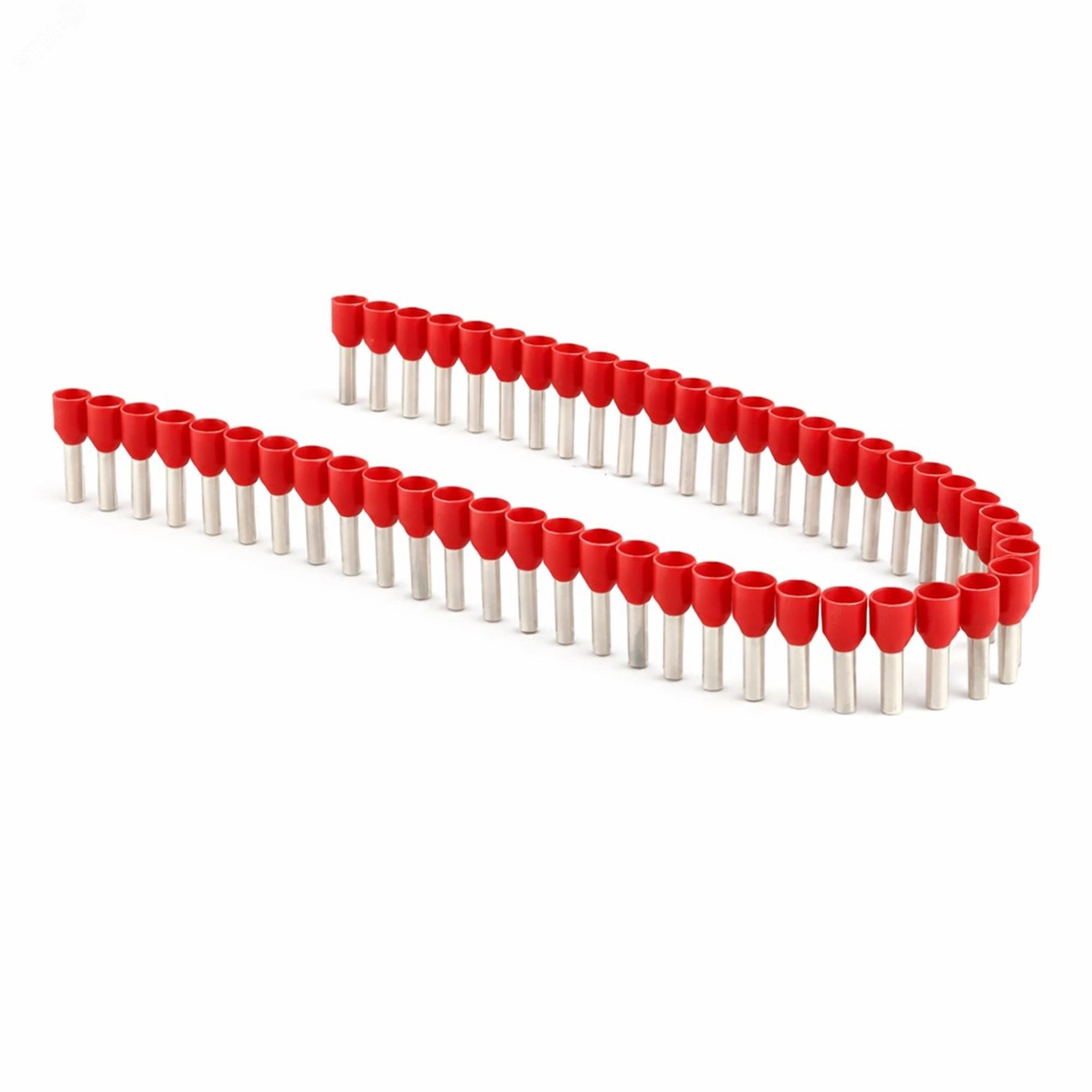 Изображение товара Наконечник-гильза с изолированным фланцем в ленте для кабеля сечением 1кв., длина контактной части 8, красный (упак)