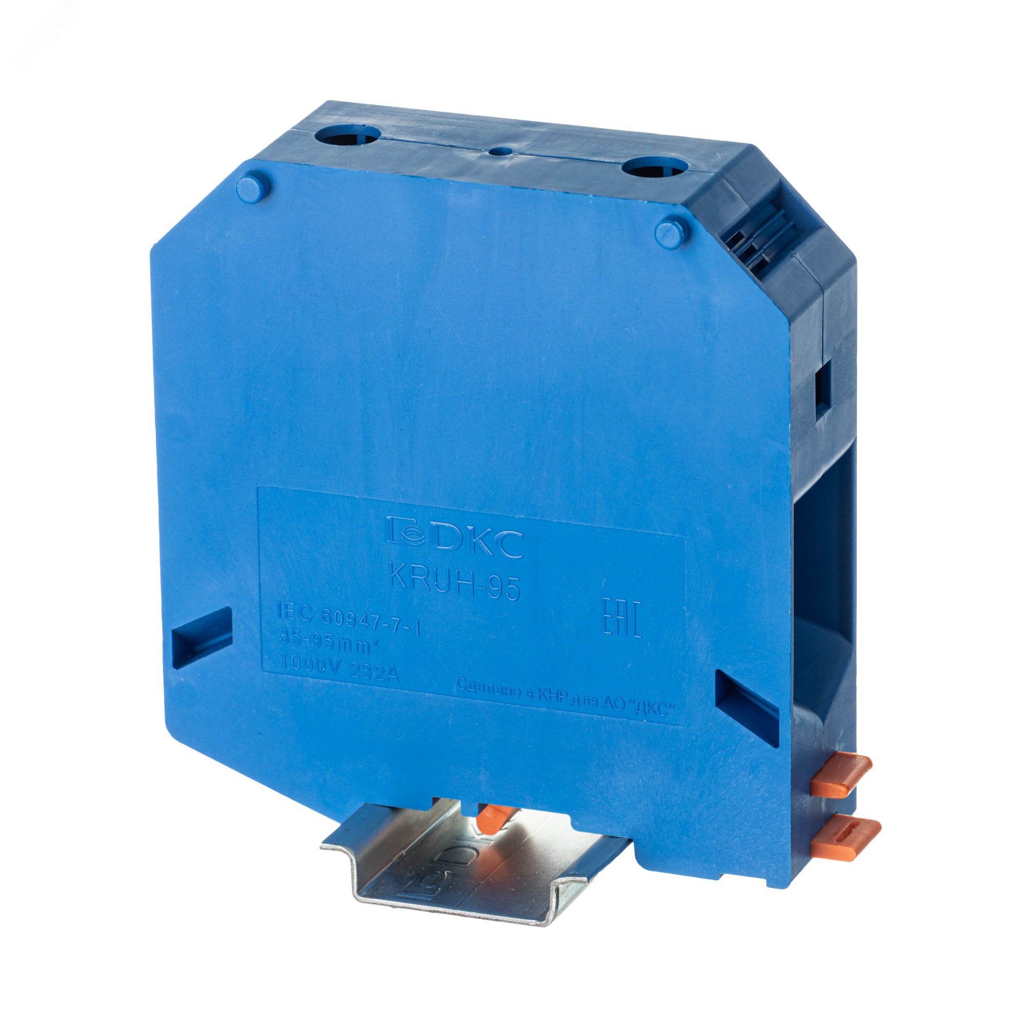 Изображение товара Клемма проходная, винтовой зажим, 2 точки подключения, 95 кв.мм, синяя (шт)