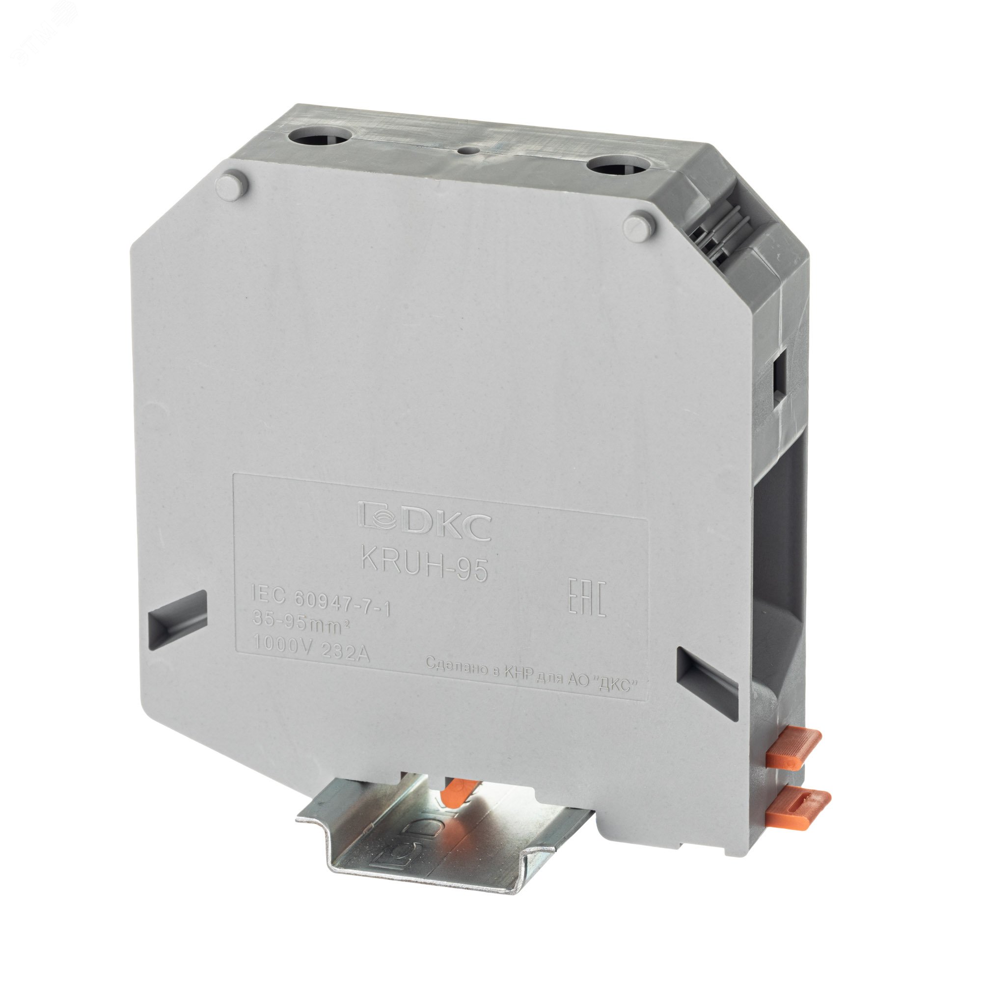 Изображение товара Клемма проходная, винтовой зажим, 2 точки подключения, 95 кв.мм, серая (шт)