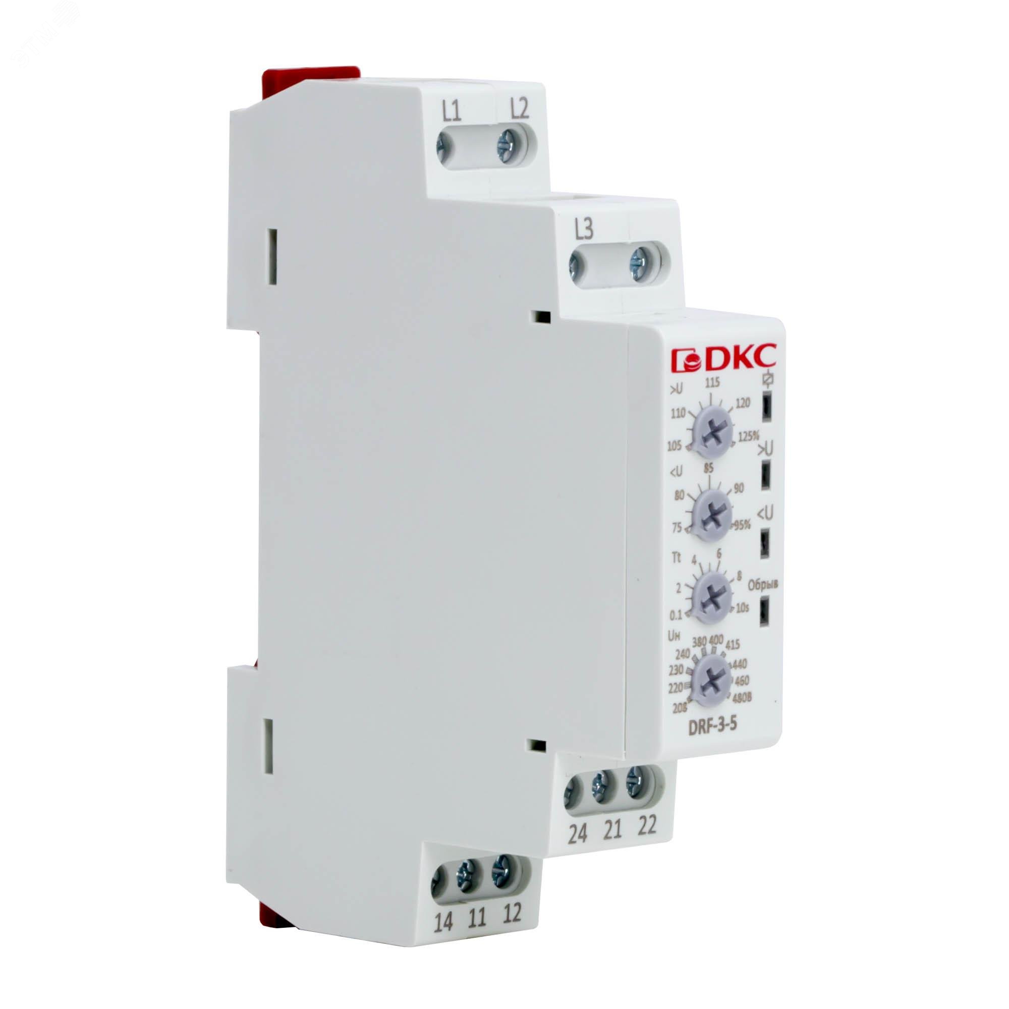Изображение товара Реле контроля фаз 3 фазы + N тип DRF контроль напряжения обрыва фаз DKC