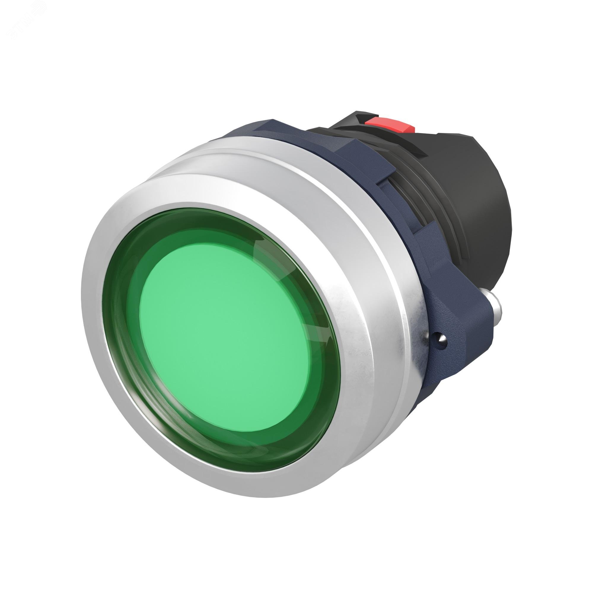 Изображение товара Плоская прозрачная кнопка зелёная алюминиевая без фиксации 22 мм DKC