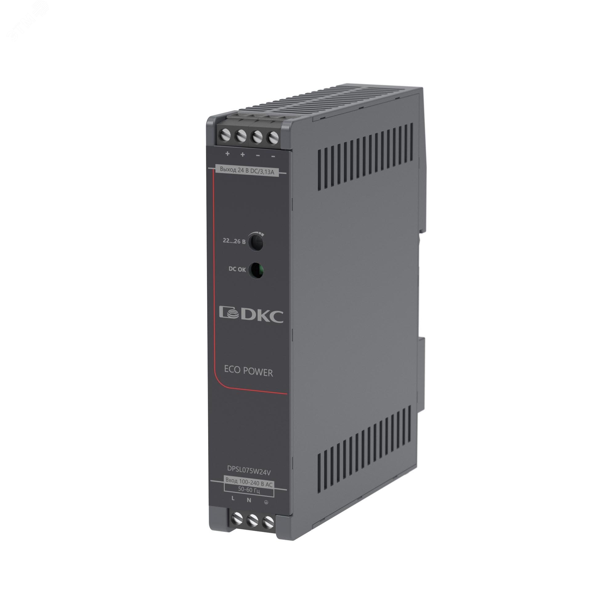 Изображение товара Источник питания ECO POWER 75 Вт 24 В IP20 DIN-рейка для промышленного оборудования