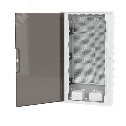 Щиток 36 мод встраиваемый для полых стен слаботочный Фрейм (FRAME), белый, с тонированной дверцей, с монтажной платой, с 2 розетками (арт. 45005) и 2 коробками (арт. 10033) - фото 3