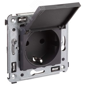 Avanti Розетка с крышкой в стену, 2P+E, с з/ш, , Черный матовый - фото 2
