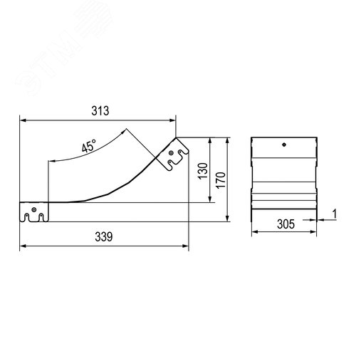 Крышка на угол вертикальный внутренний 45 градусов, 100х300 R300, цинк-ламельная в комплекте с крепежными элементами исоединительными пластинами, необходимыми для монтажа - фото 2