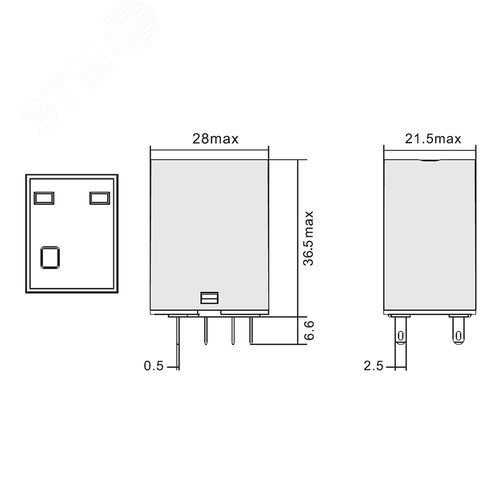 Реле миниатюрное промышленное общего назначения, 2CO, коммутируемый ток 12 А, AgSnO, напряжение 24V AC, опция – тест-кнопка+светодиод - фото 4