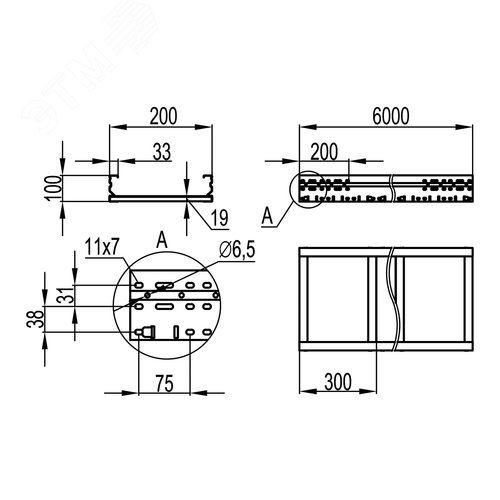 Лоток листовой неперфорированный 100х200 лонжерон 1.5мм L=6000мм - фото 2