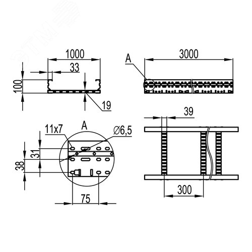 Лоток лестничный 100х1000 лонжерон 1.5мм L=3м - фото 2