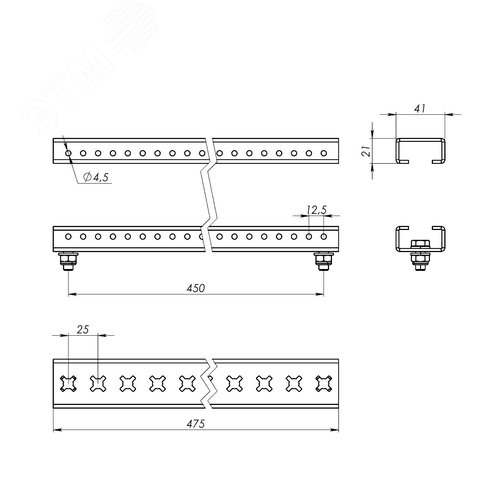 Комплект реек для установки главной шинной системы, 475мм - фото 5