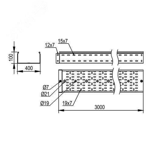 Лоток перфорированный 100х400х3000, 2,0 мм - фото 3