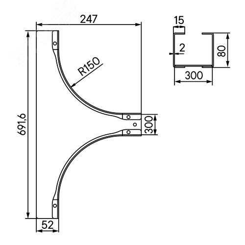 Ответвитель универсальный 80х300 2,0 мм в комплекте крепежные элементы соединительные пластины - фото 2