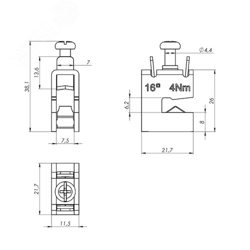 Клемма шинная для кабеля сечение шины 5 мм кабель 1.5-16 мм - фото 7