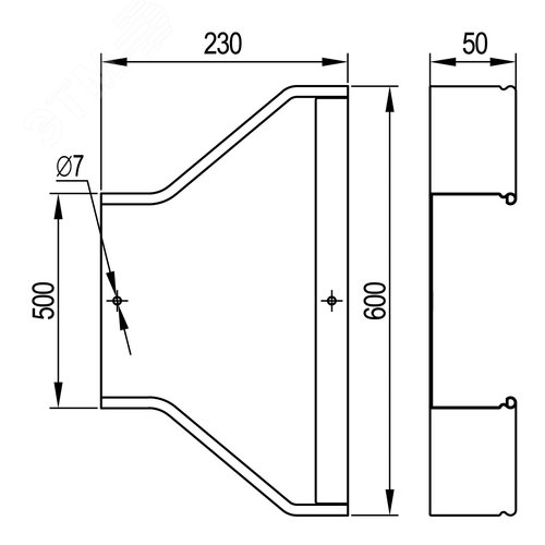 Переходник RRC симметричный 600/500 H50 в комплекте с крепежными элементами и соединительными пластинами - фото 4